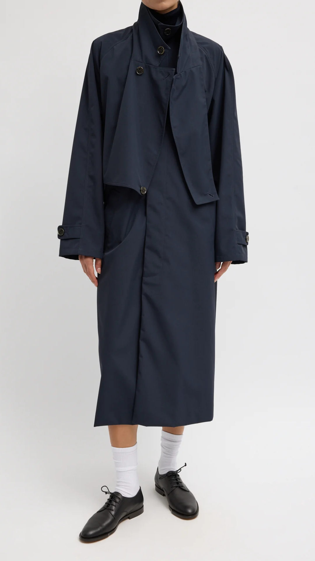 Tibi Double Collar Frank Trench in Navy