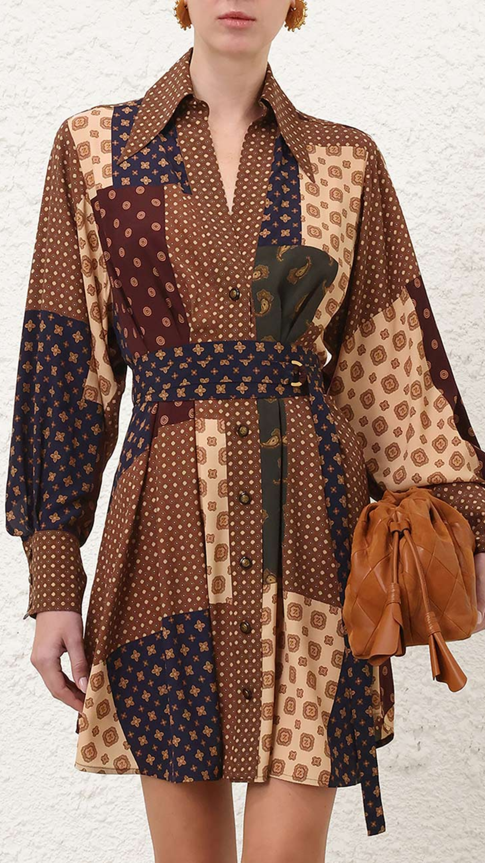 Zimmermann Tuck Mini Dress in Geo Patch Print