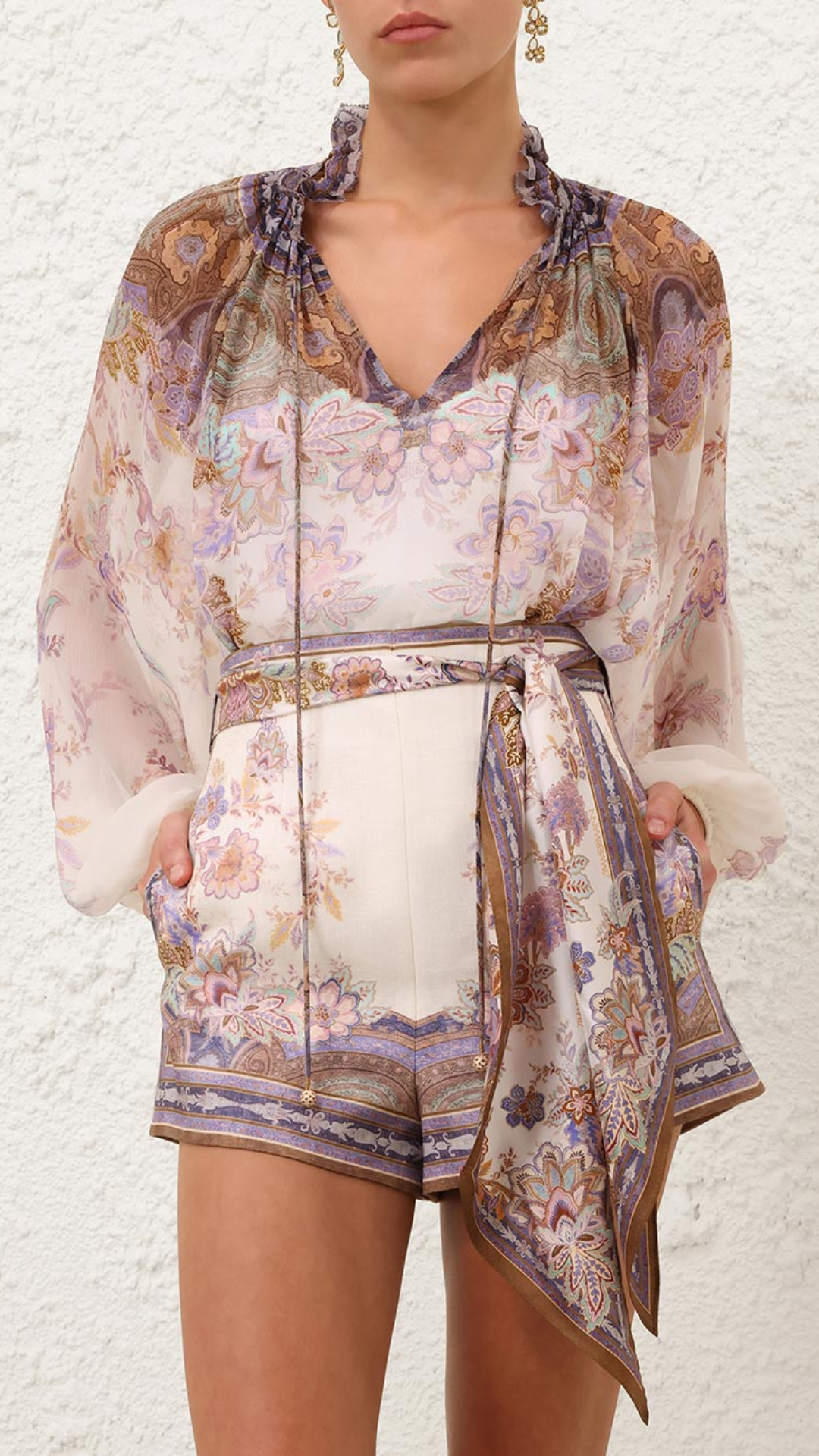 Zimmermann Luna Billow Blouse in Cream Blue Paisley