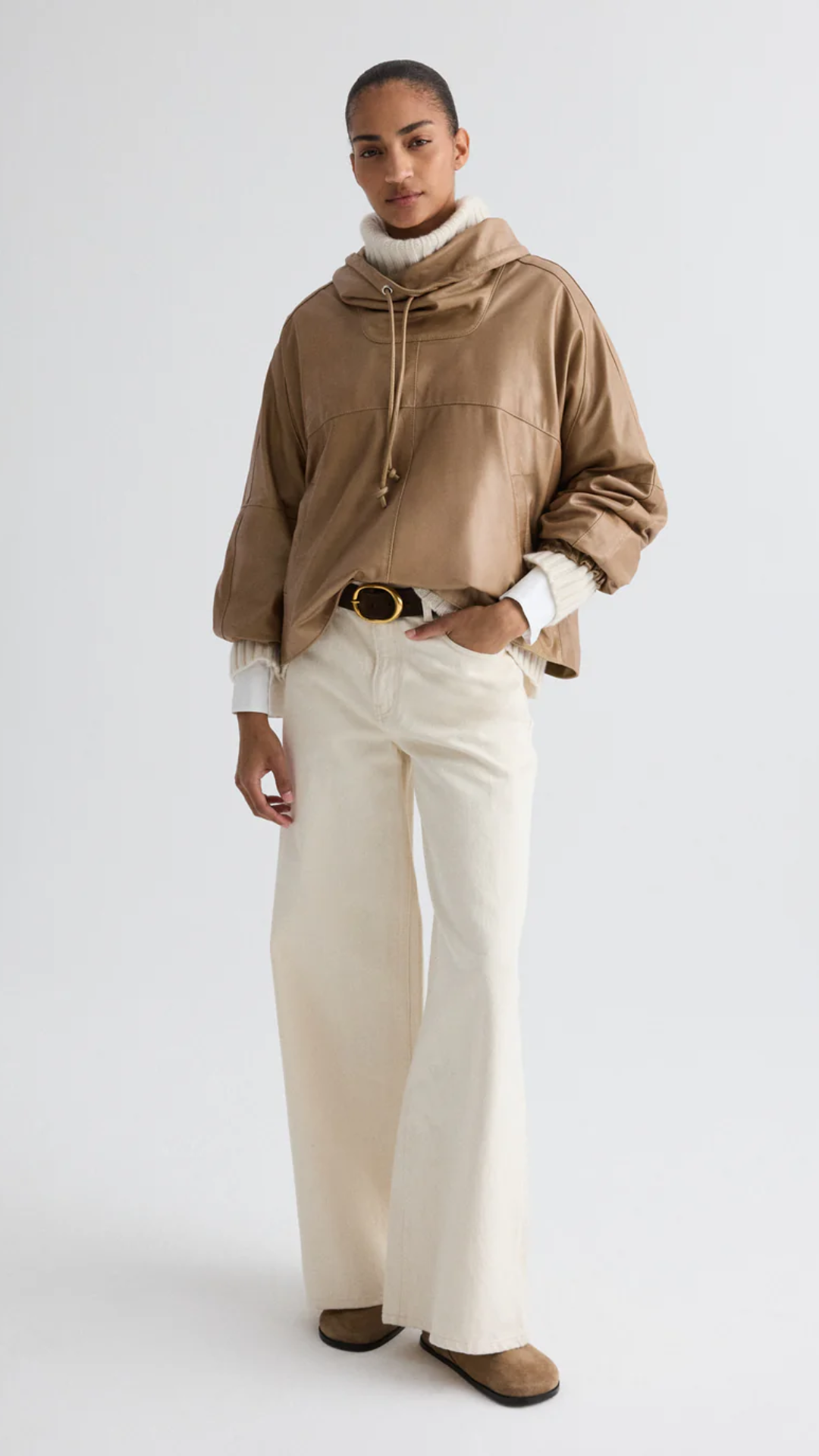 TWP Pull Me Over Leather Anorak in Olive Grey