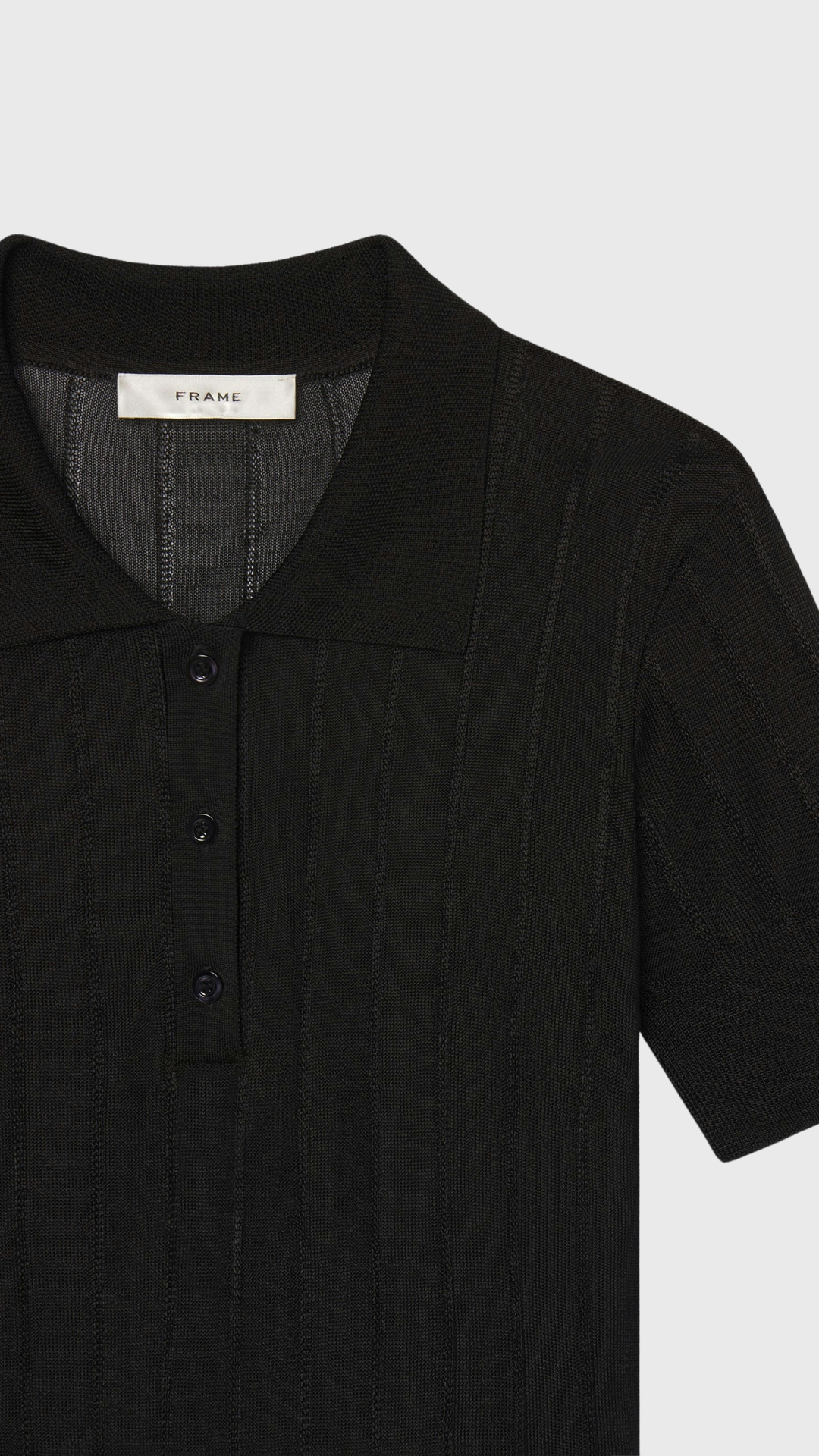 Frame Ribbed Polo Sweater in Black