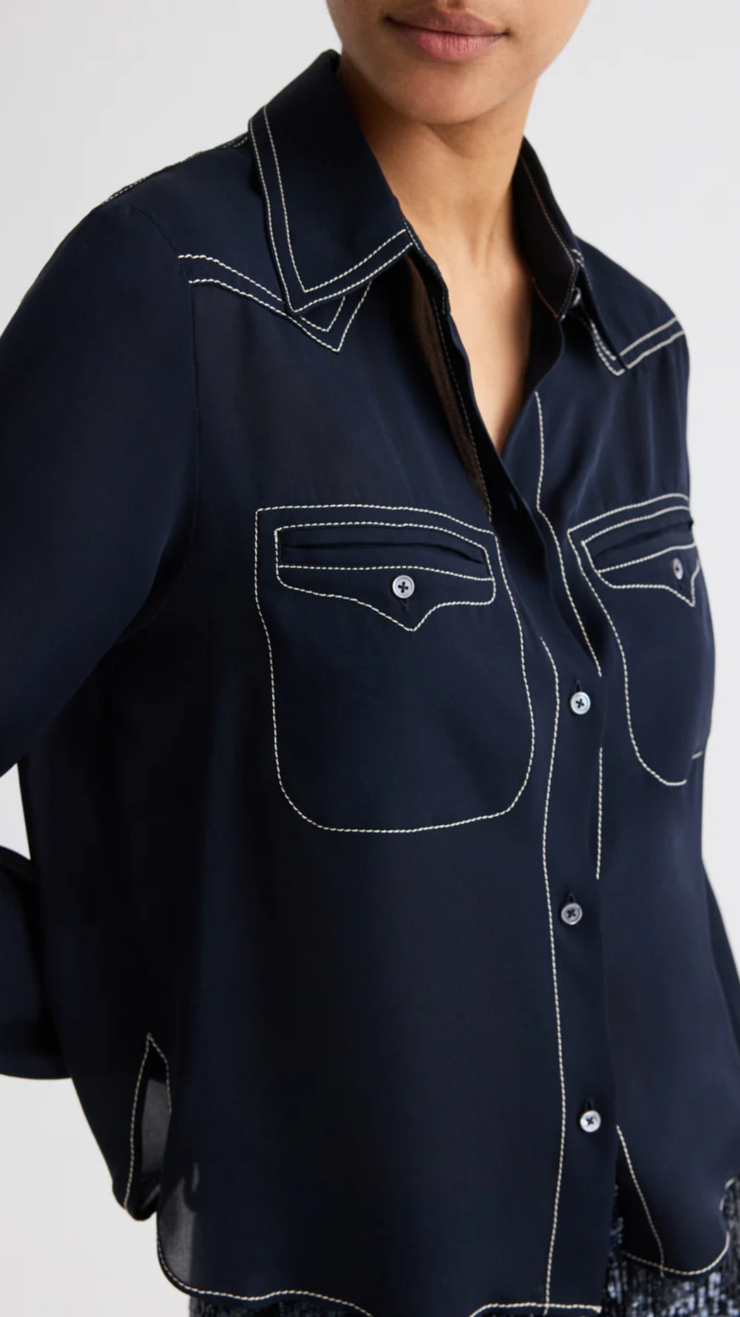 TWP Carter Topstitch Shirt in Midnight