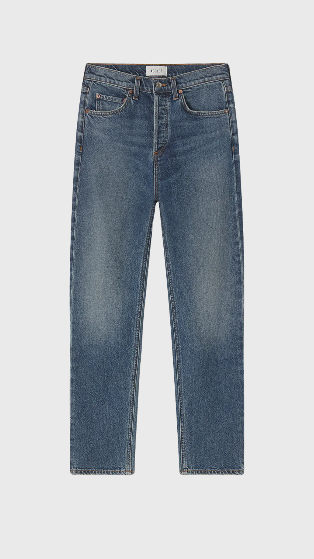 Agolde 90's Pinch Waist High Rise Straight Long Jean in Overcast