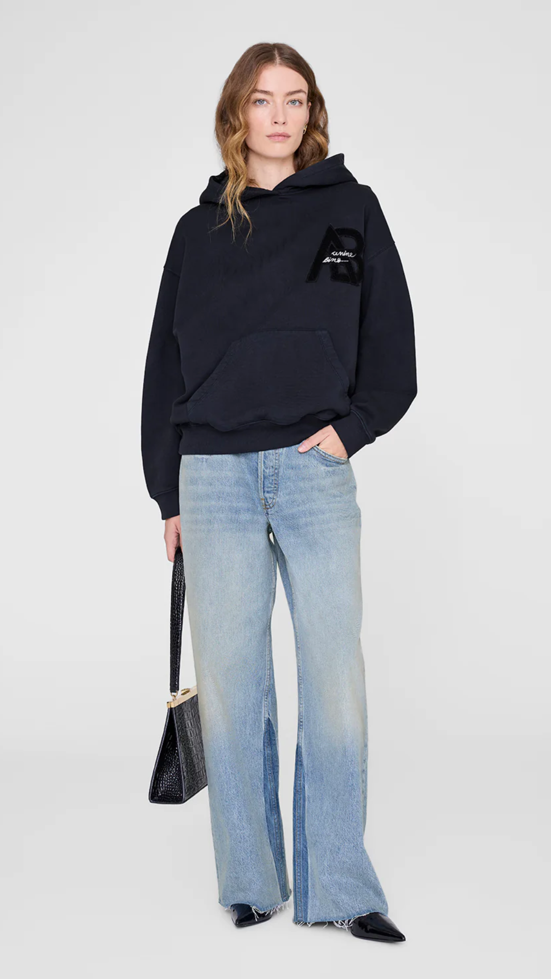 Anine Bing Jaci Hoodie Letterman in Vintage Black