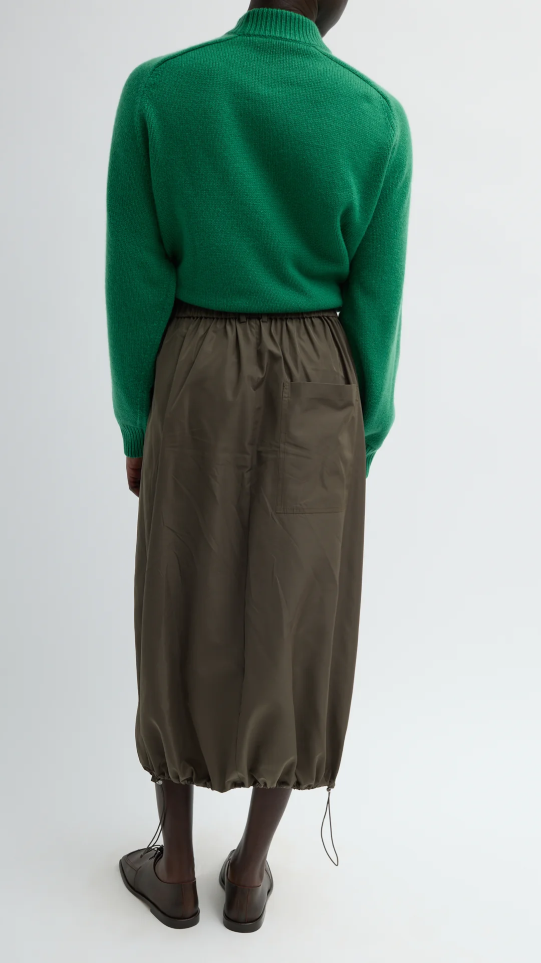 Tibi Sporty Nylon Midi Skirt in Dark Hazel