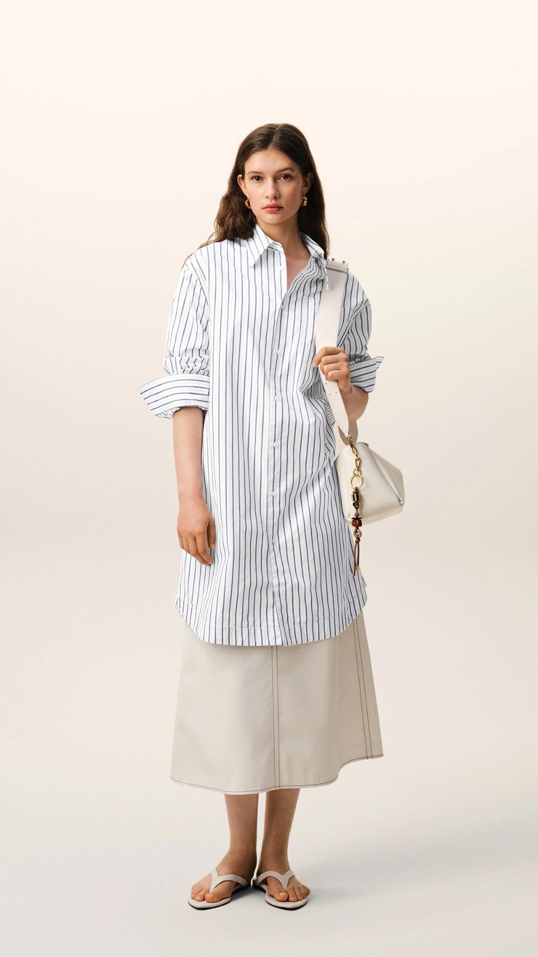 Ami Cotton Shirtdress Embossed Ami in White Stripe