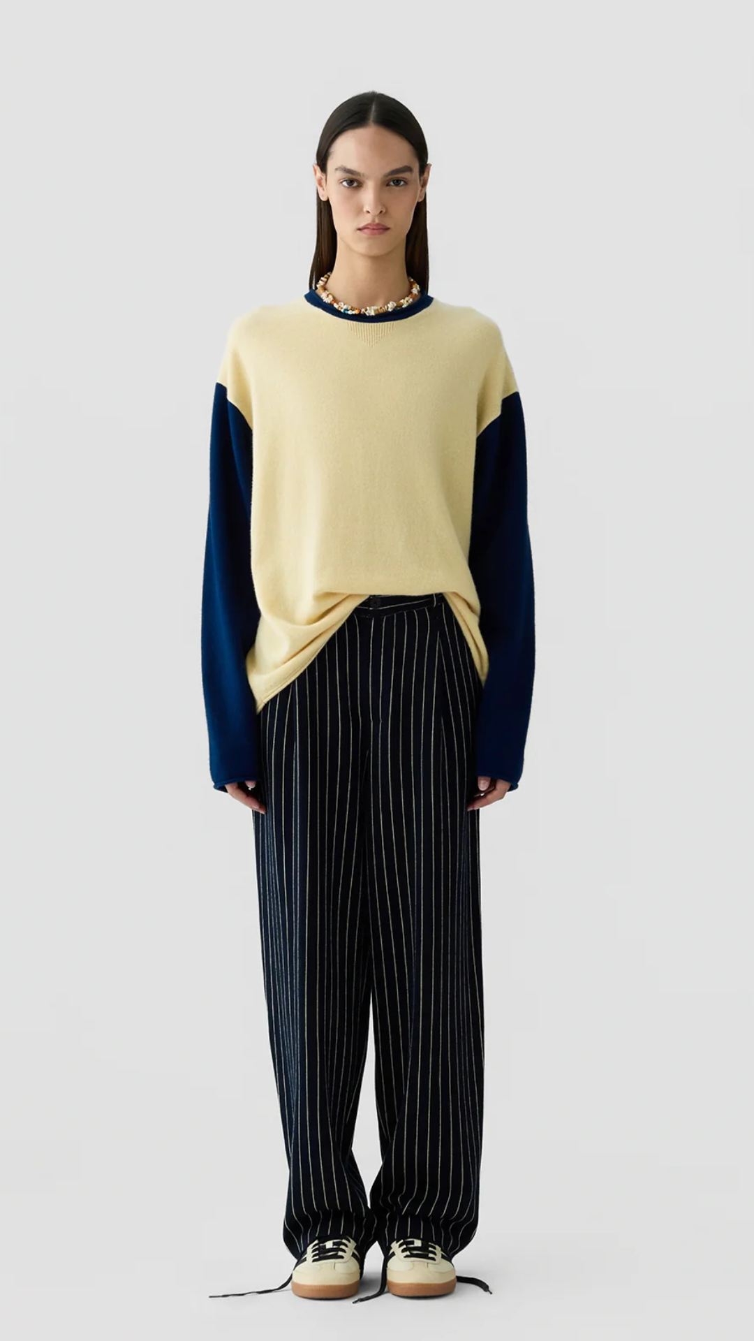 Guest In Residence Baseball Oversized Crew in Butter/Navy