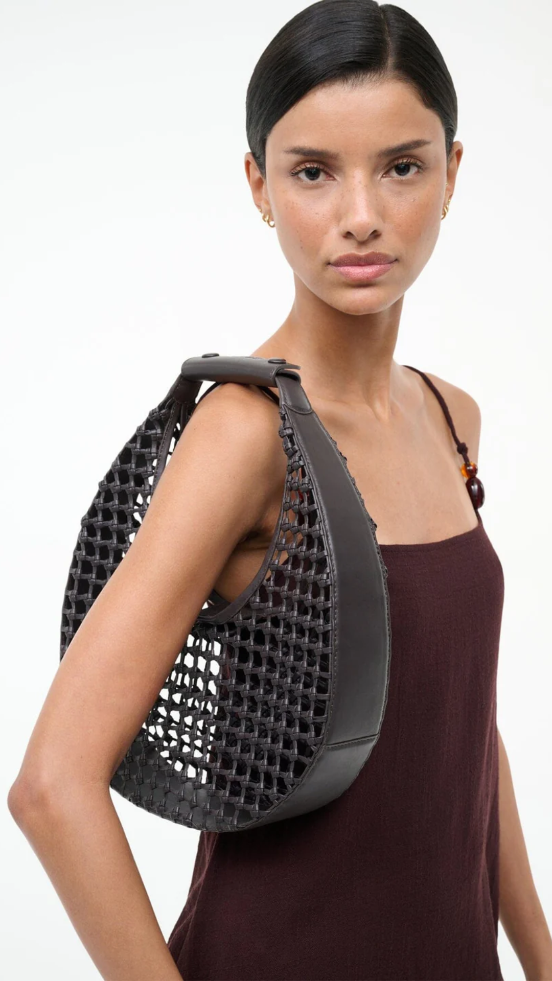 Staud Moon Hand Knotted Tote Bag in Espresso