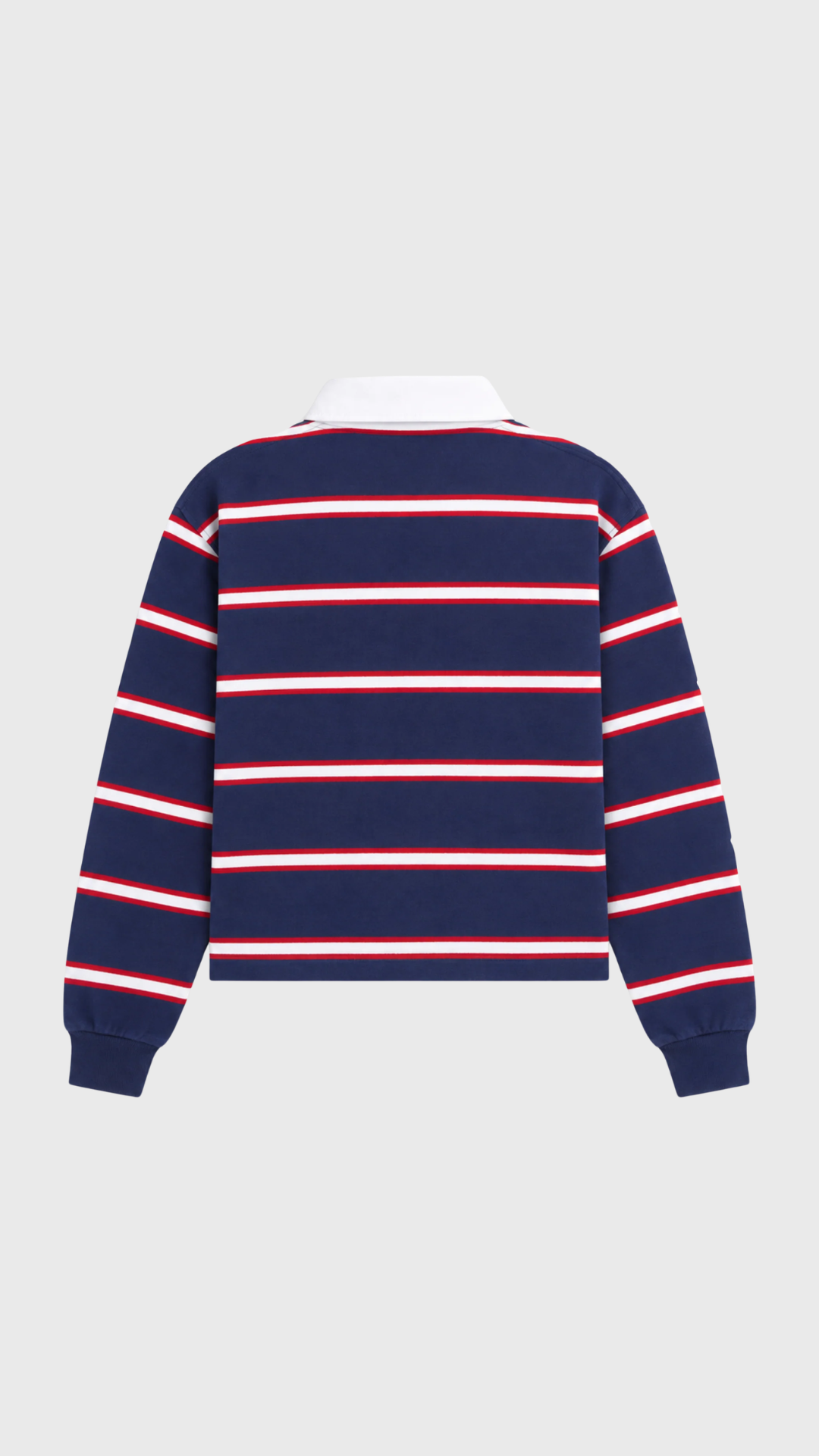 Sporty & Rich Blondie Serif Logo Rugby Polo in Dark Navy/Ruby/Gray/White