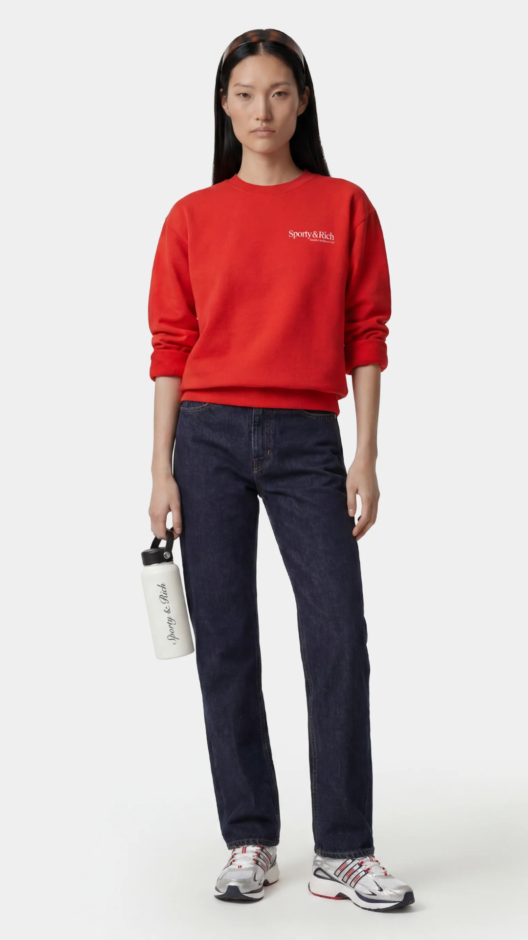 Sporty & Rich Modern Crewneck in Ruby/White