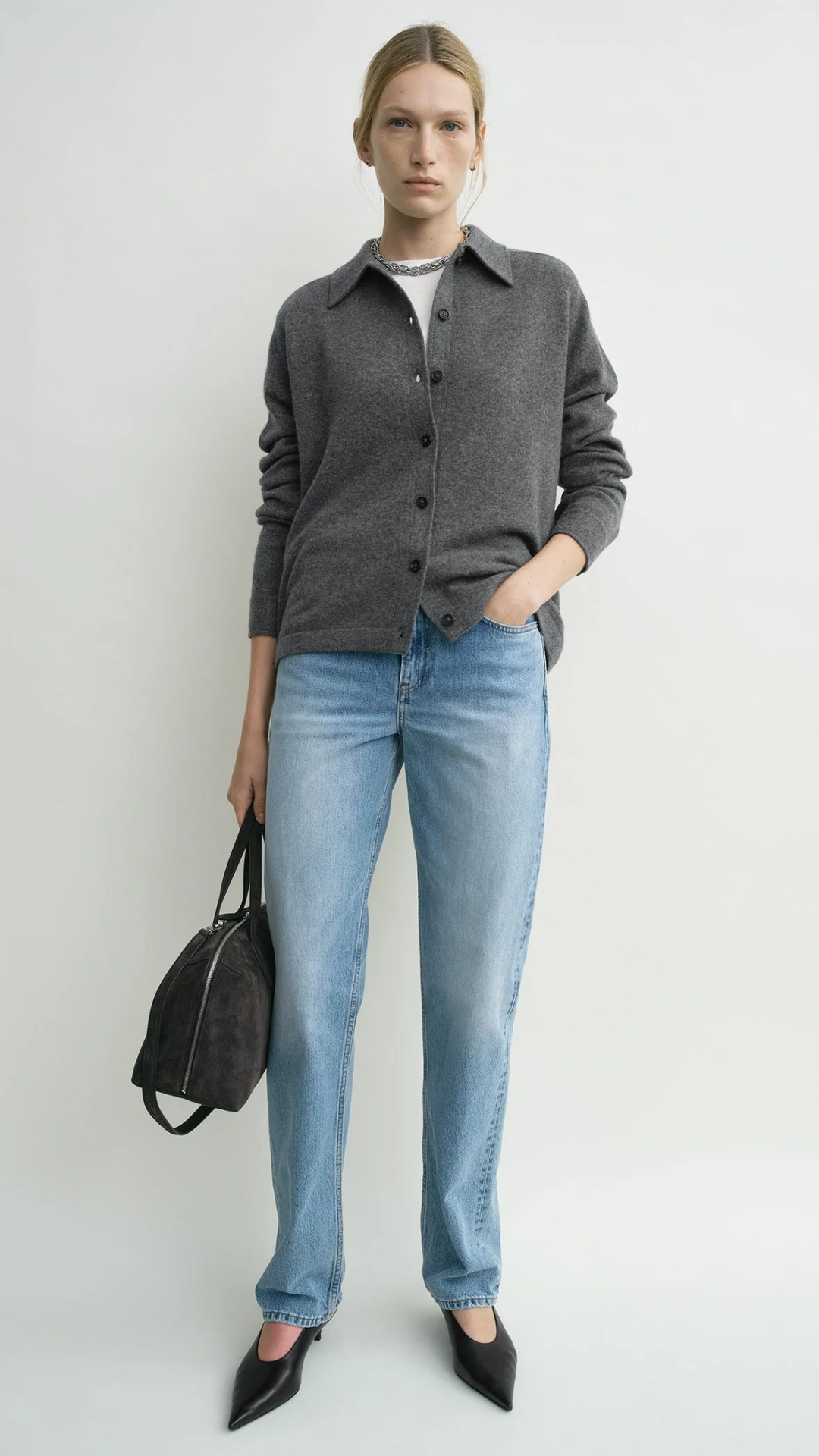 Toteme Raglan-Sleeve Cashmere Cardigan in Dark Grey Melange