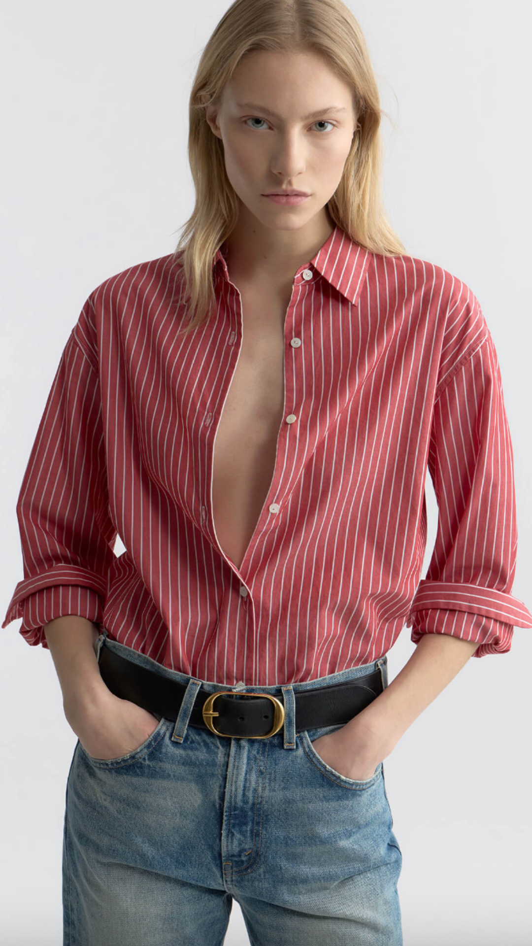 Nili Lotan Yorke Shirt in Red and White Stripe