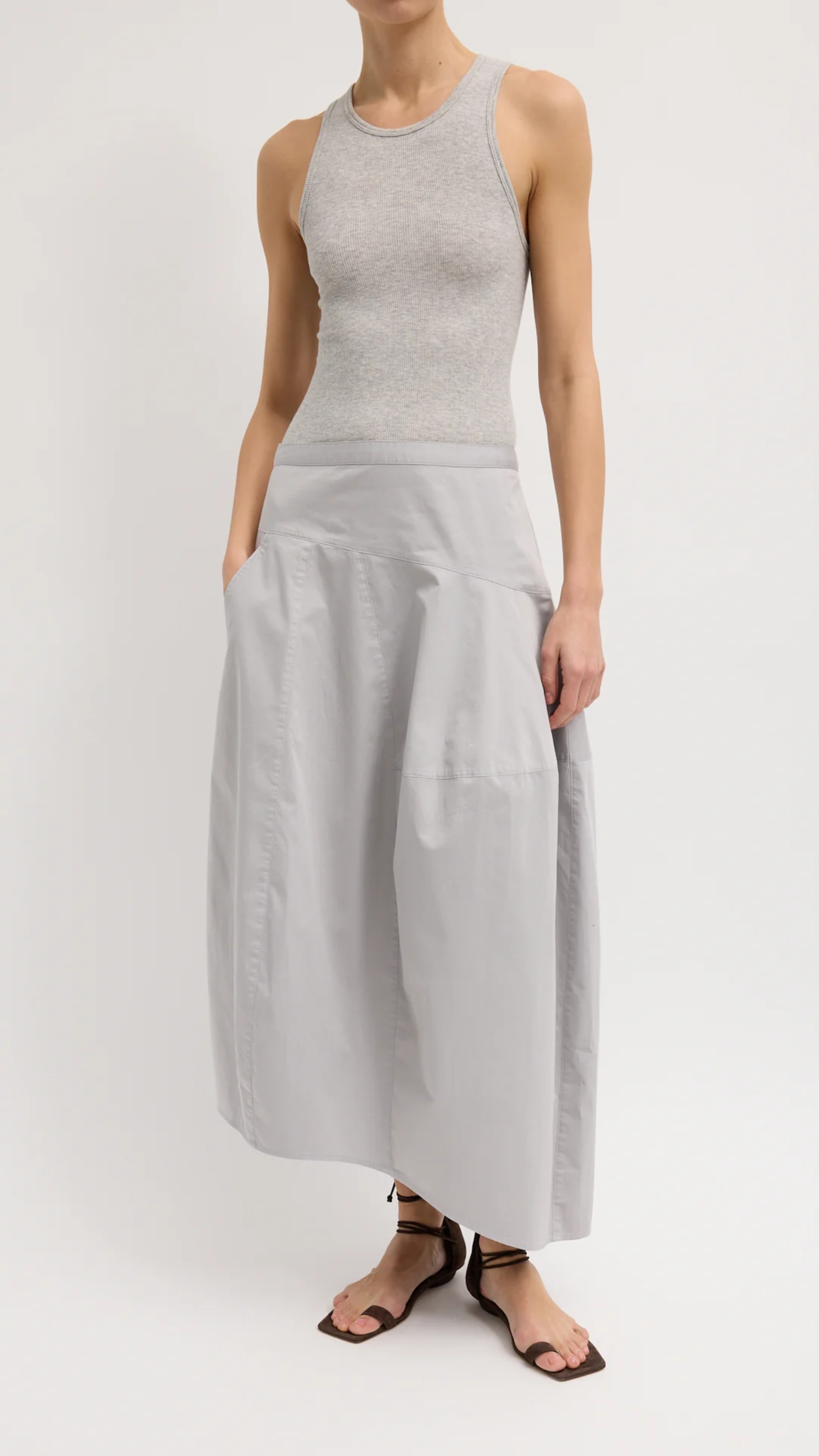 Tibi Silky Cotton Asymmetrical Balloon Skirt in Grey