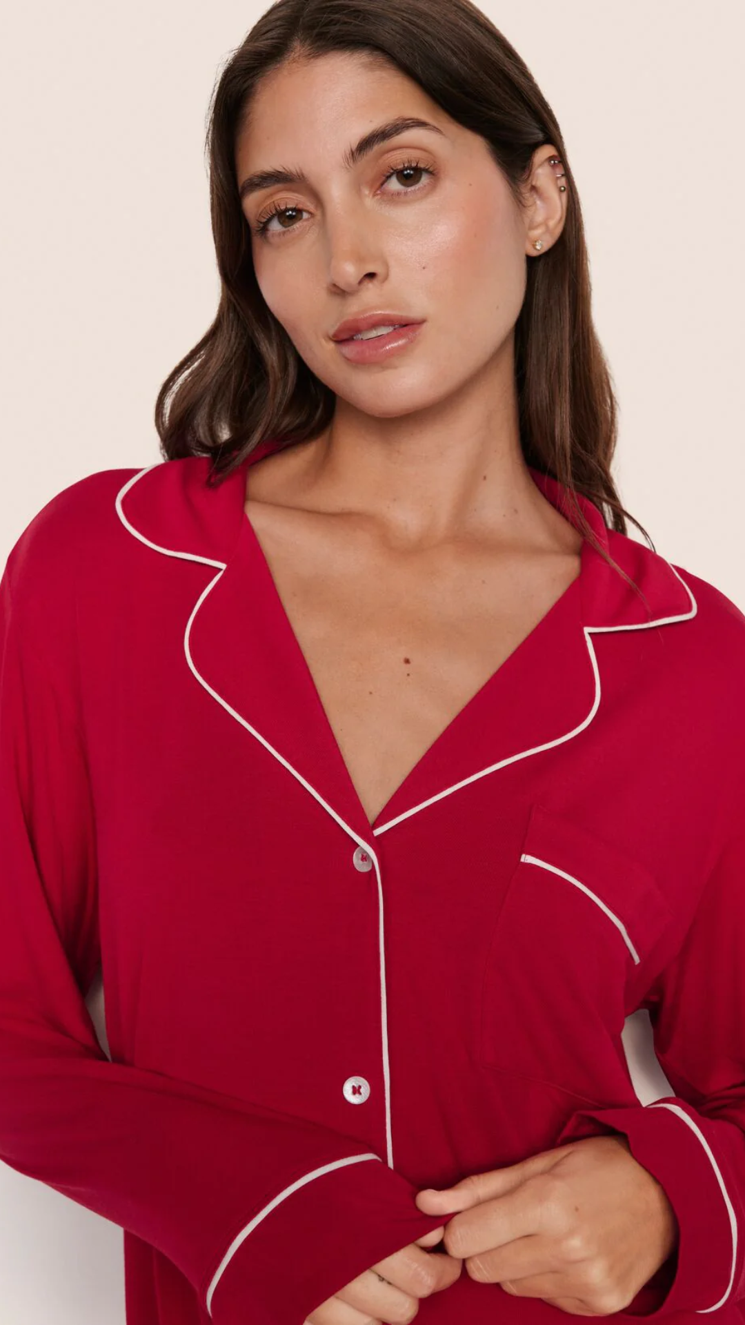 Eberjey Gisele Long PJ Set in Holly Red