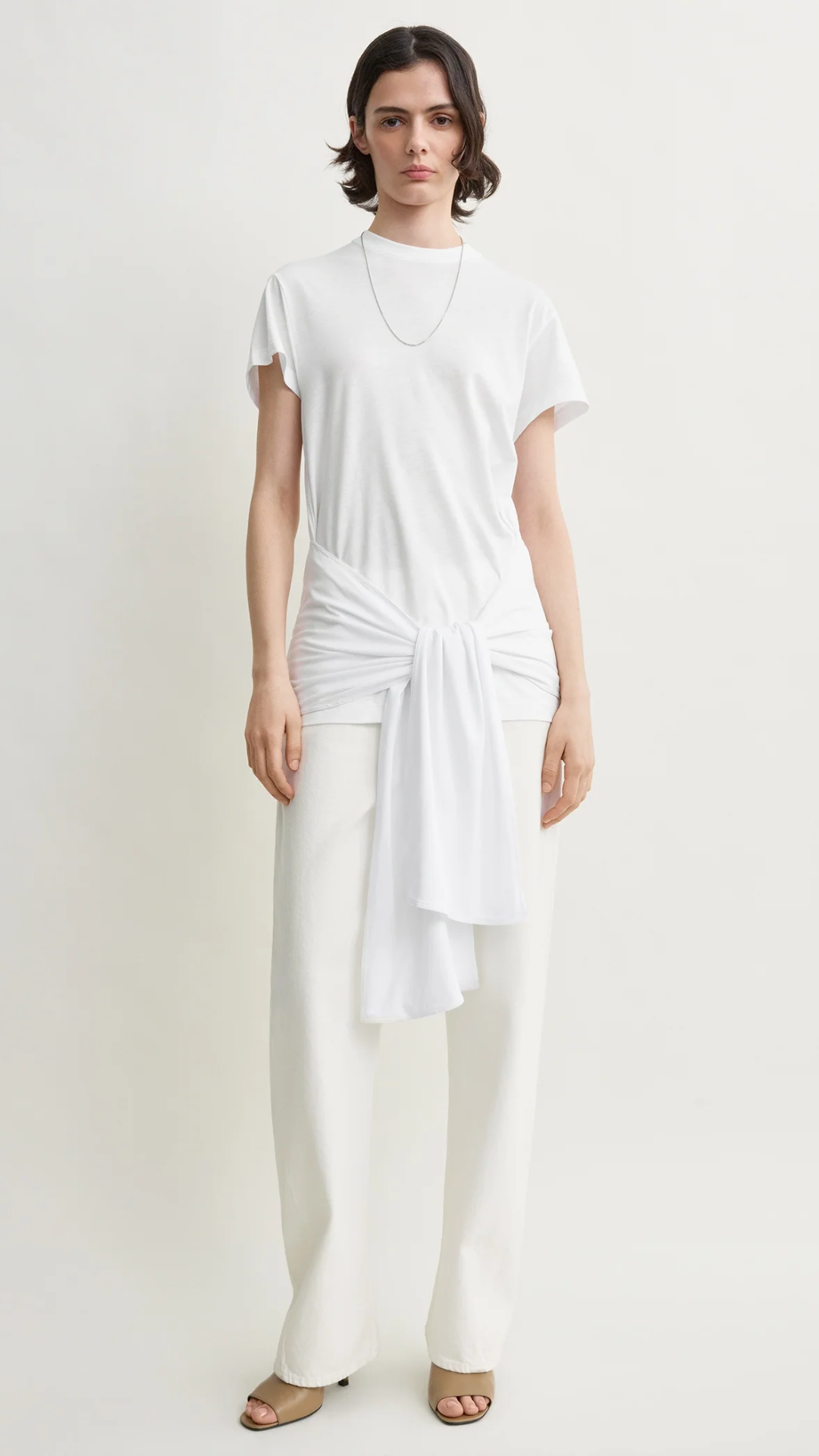 Toteme Tie Waist Jersey Top in White