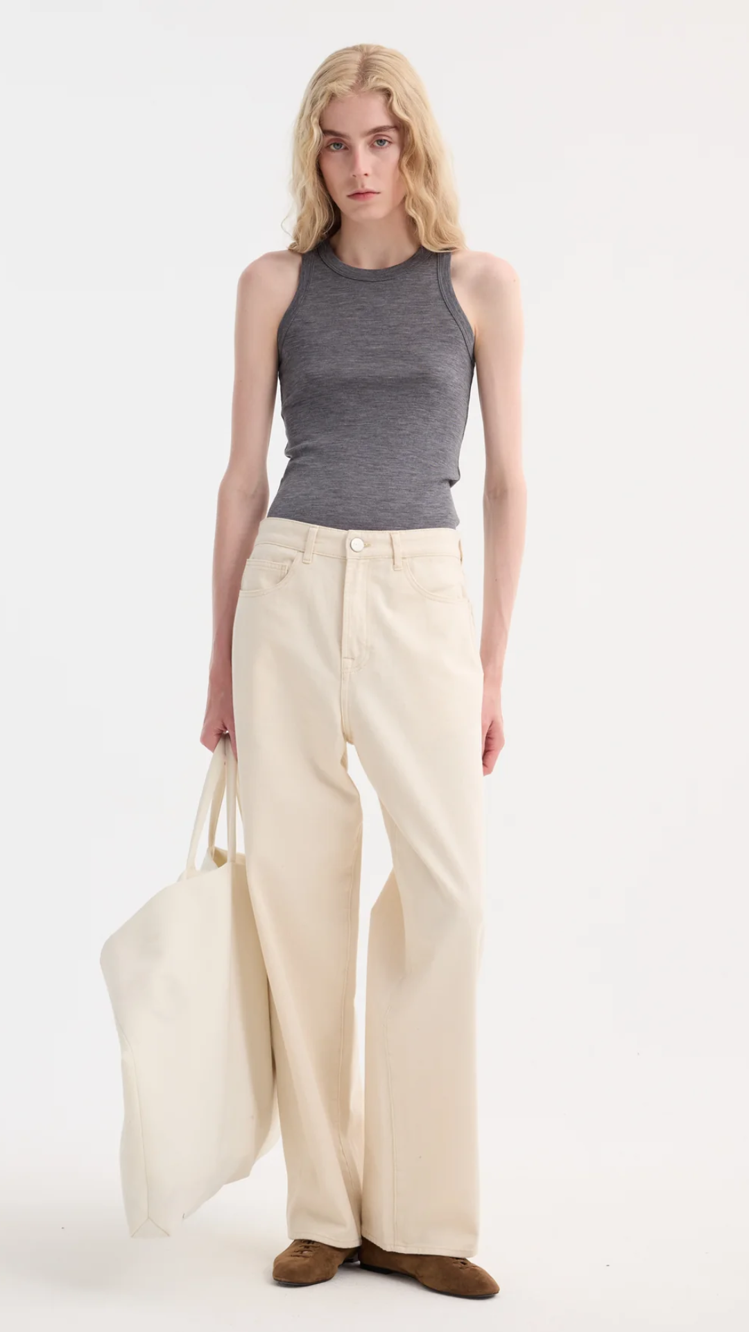 Rohe Racerback Merino Jersey Tank in Grey Melange