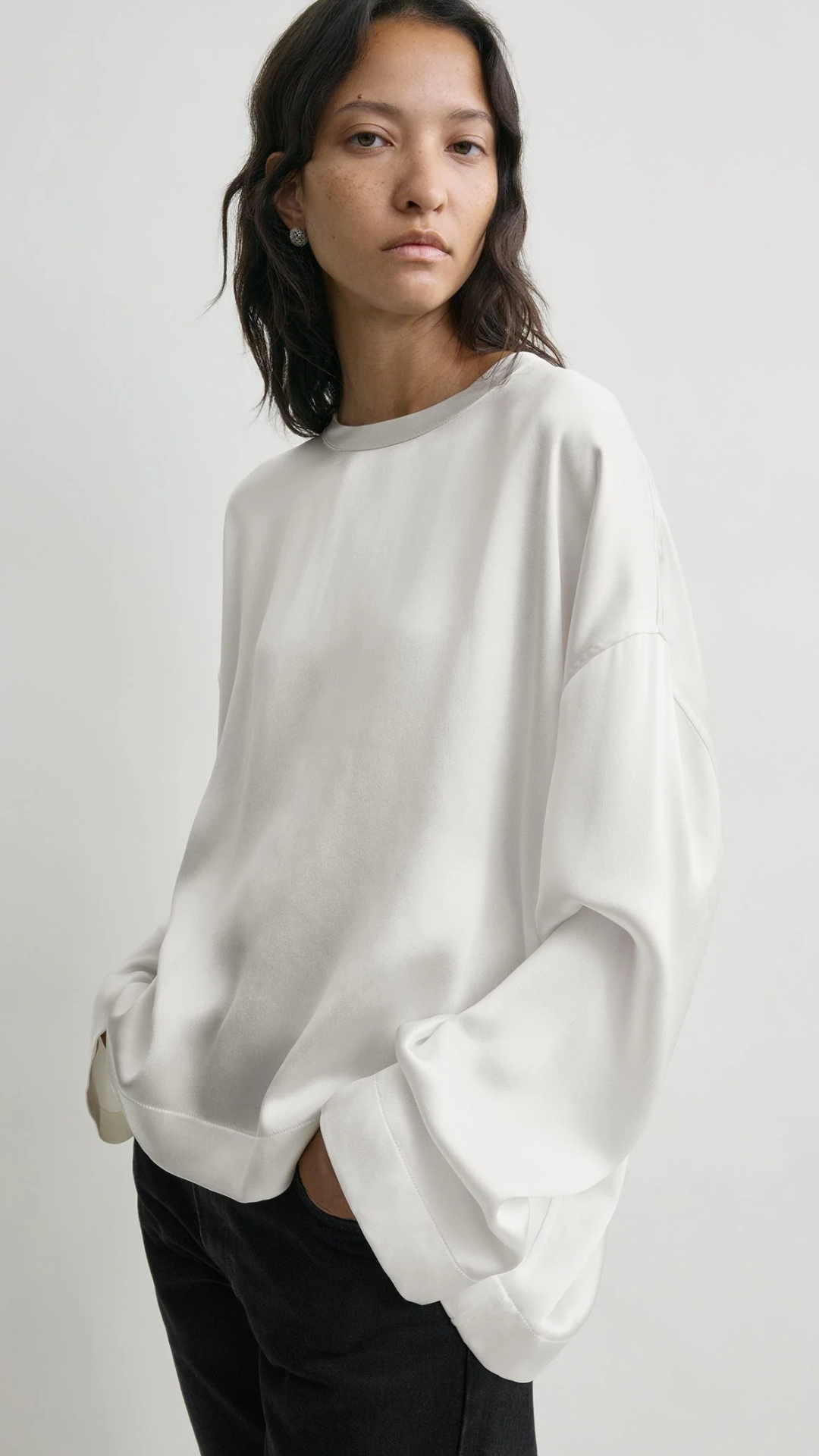 Toteme Boxy Satin Top in White