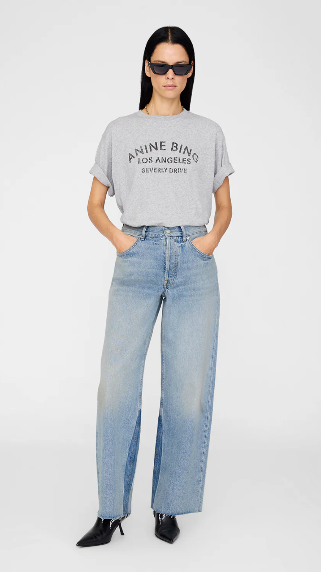 Anine Bing Cohen Los Angeles Stencil Tee in Grey Melange