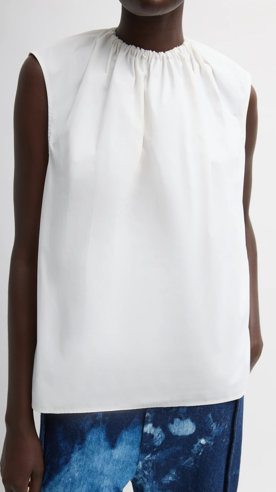 Tibi Lotte Nylon Shirred Neck Top in White