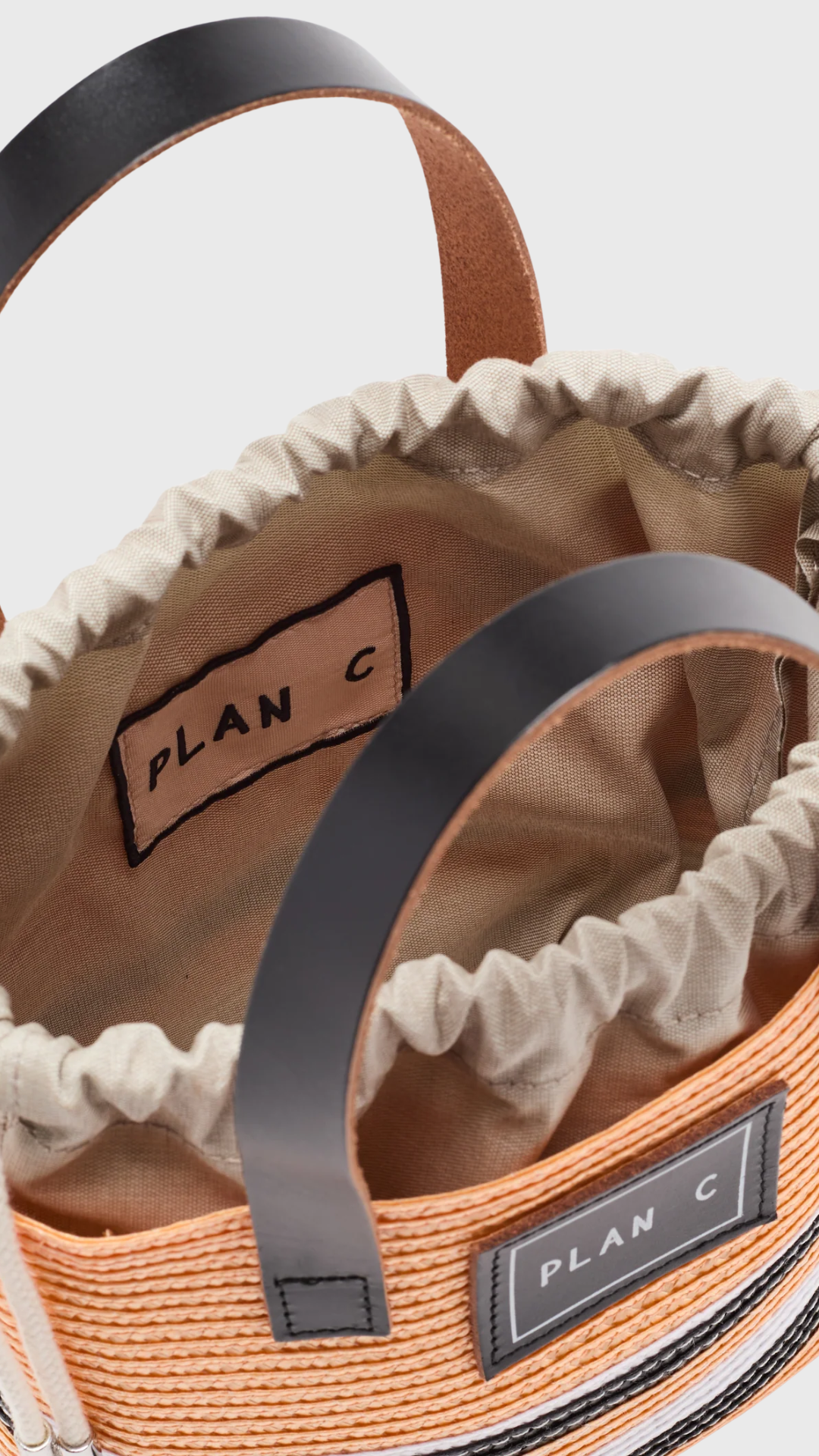 Plan C Mini Synthetic Straw Shopper in Yellow Salmon