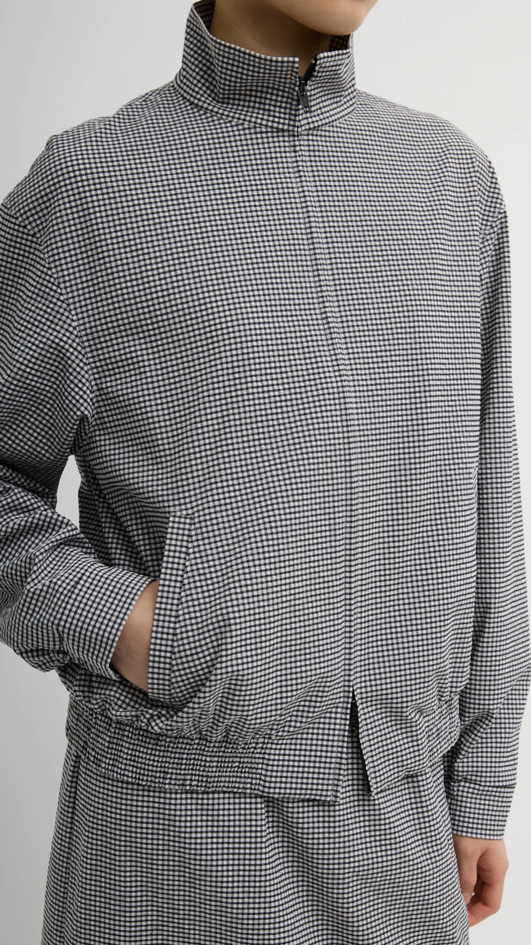 Tibi Gingham Track Jacket in Black/White