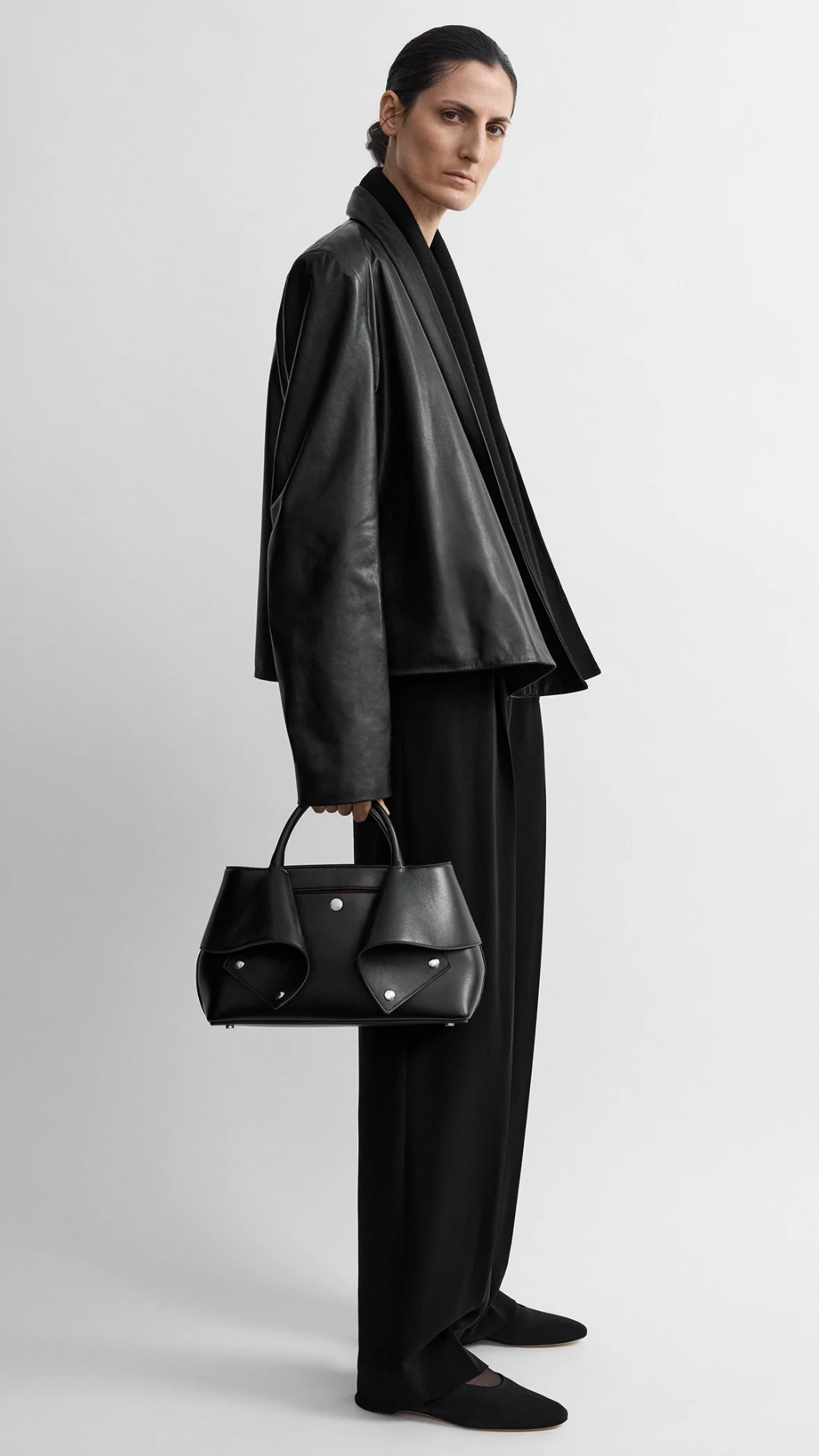 Toteme Small Mercer Leather Tote in Black/Red