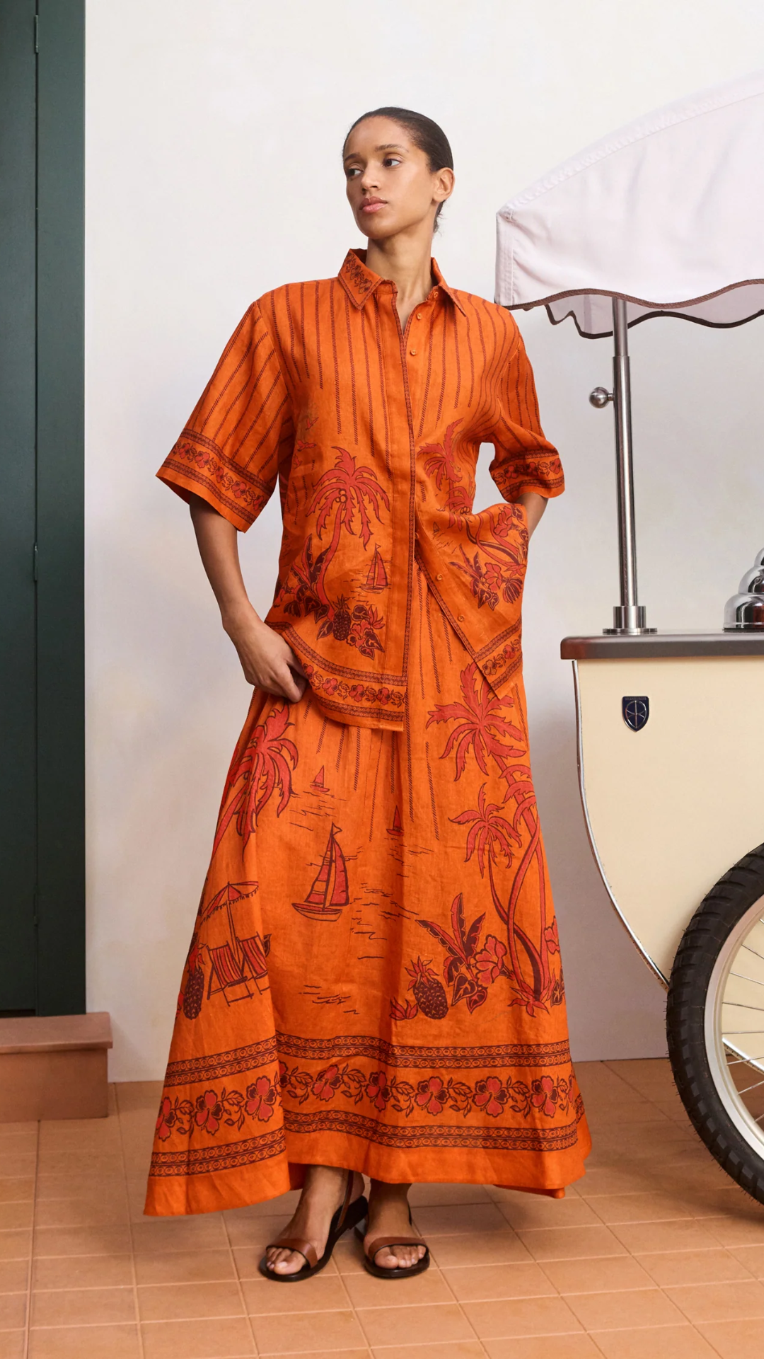 ALÉMAIS Boathouse Midi Skirt in Orange