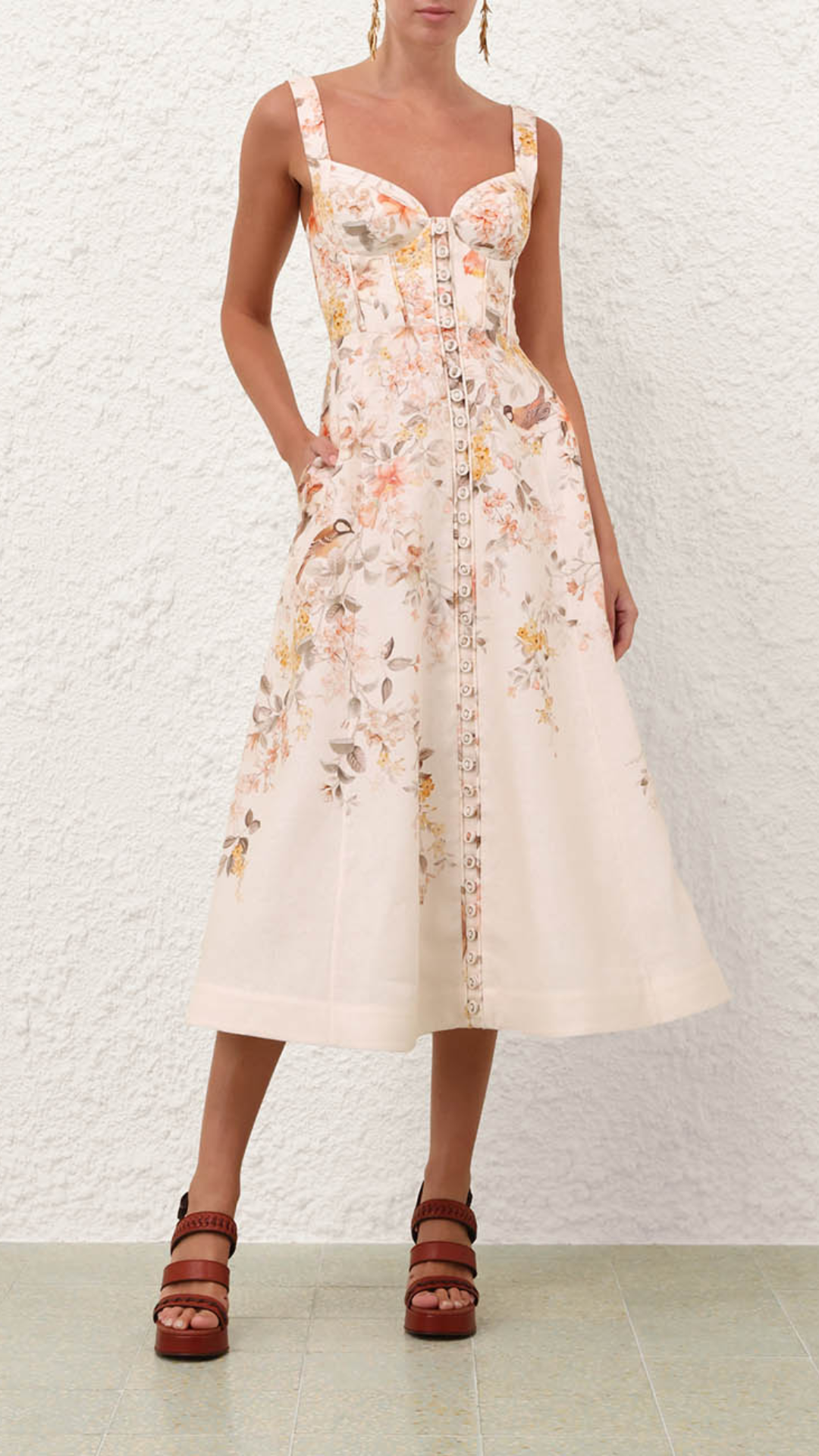 Zimmermann Luna Buttoned Picnic Dress in Cream Songbird