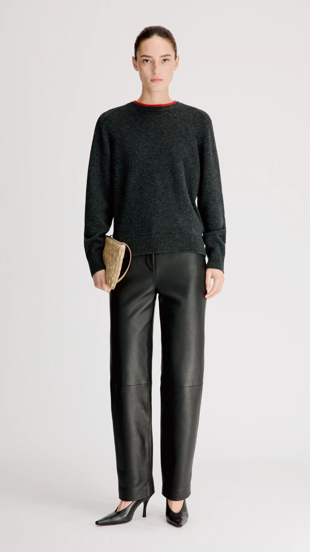 Loulou de Saison Otis Contrast Sweater in Charcoal/Red