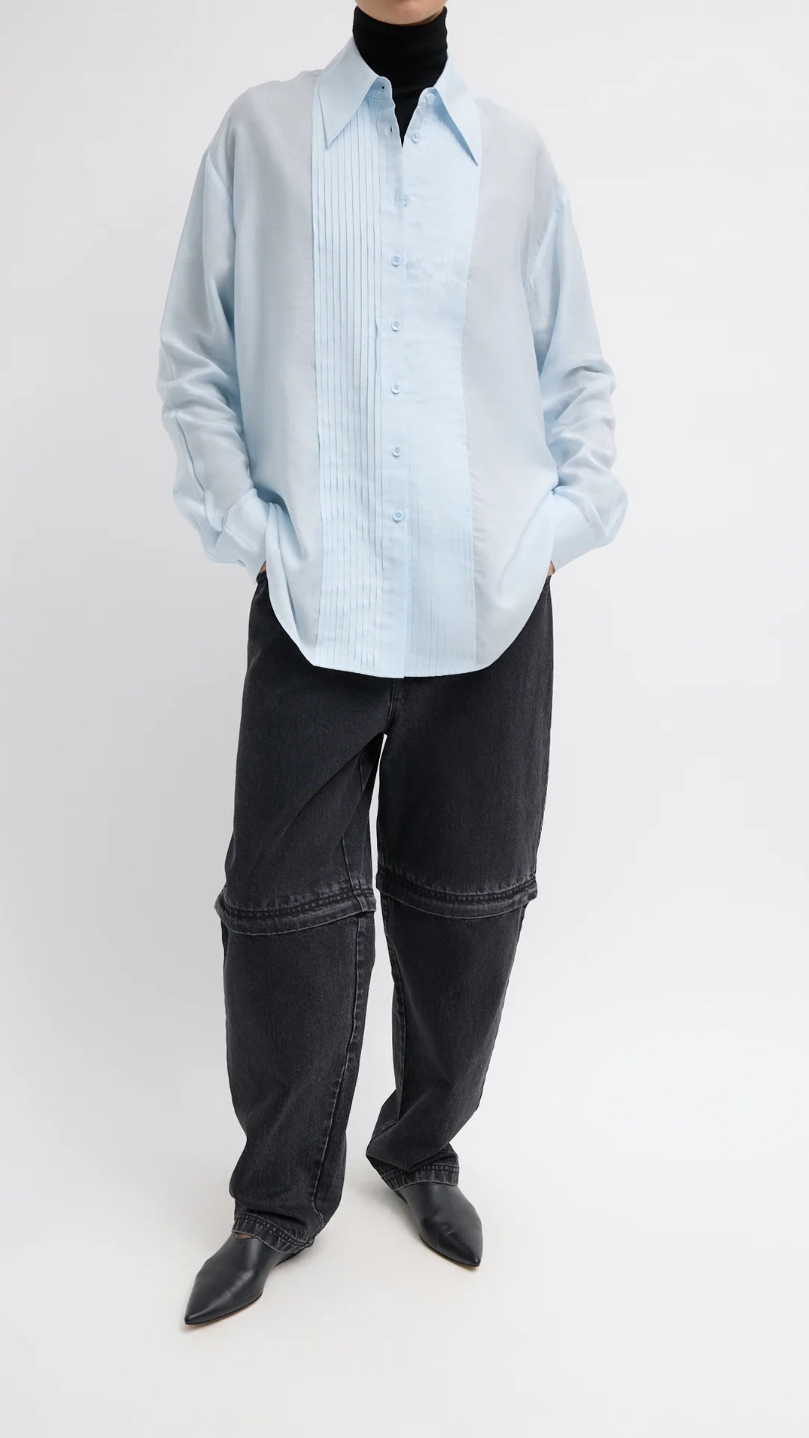 Tibi Silk Voile Easy Pintucked Shirt