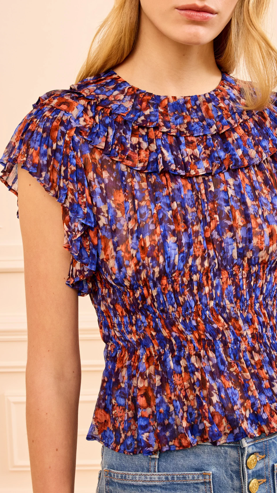 Ulla Johnson Athene Short Sleeve Silk Top in Violet