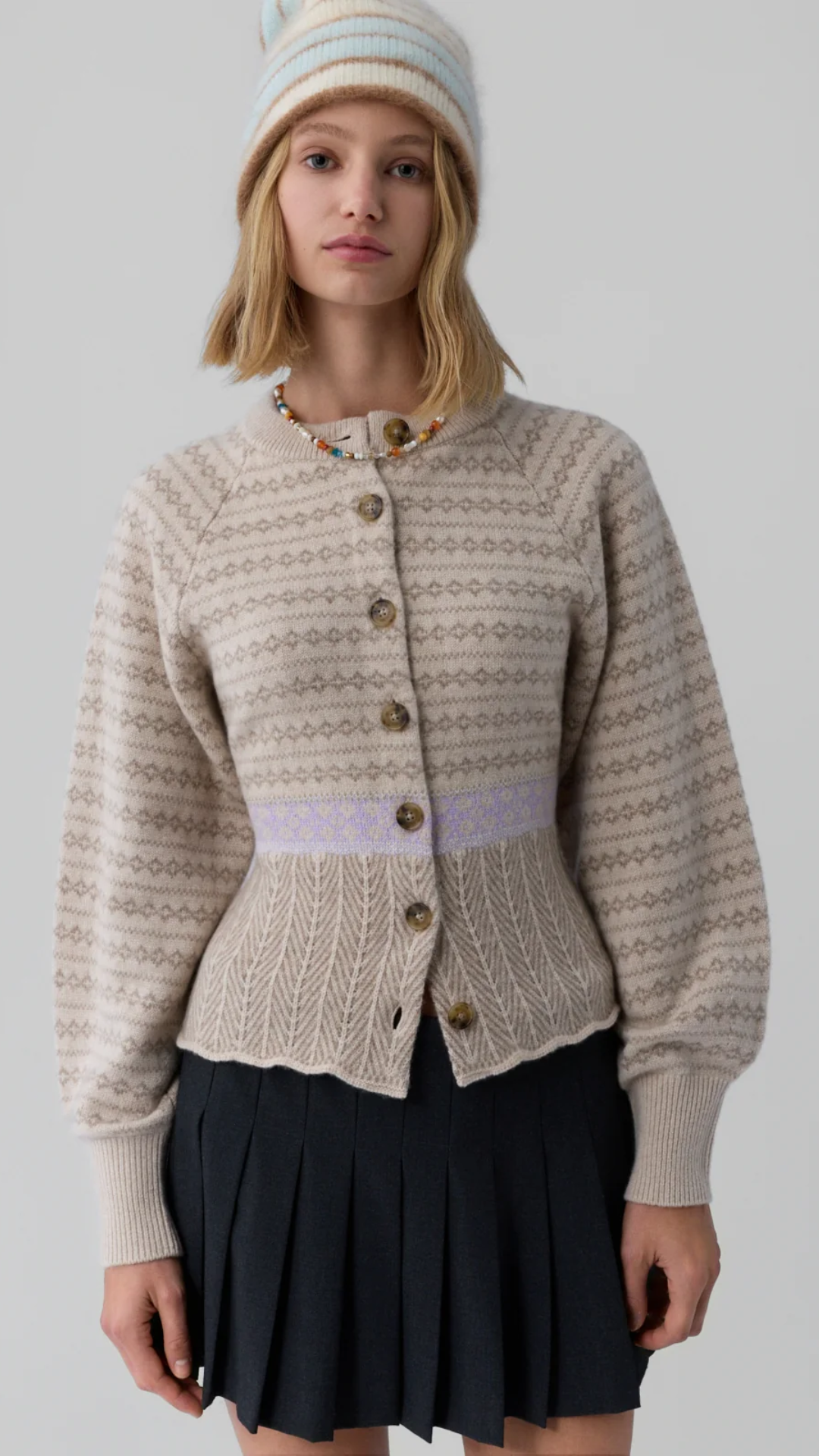 Guest in Residence Fairisle Sculpted Cardigan in Sandstone