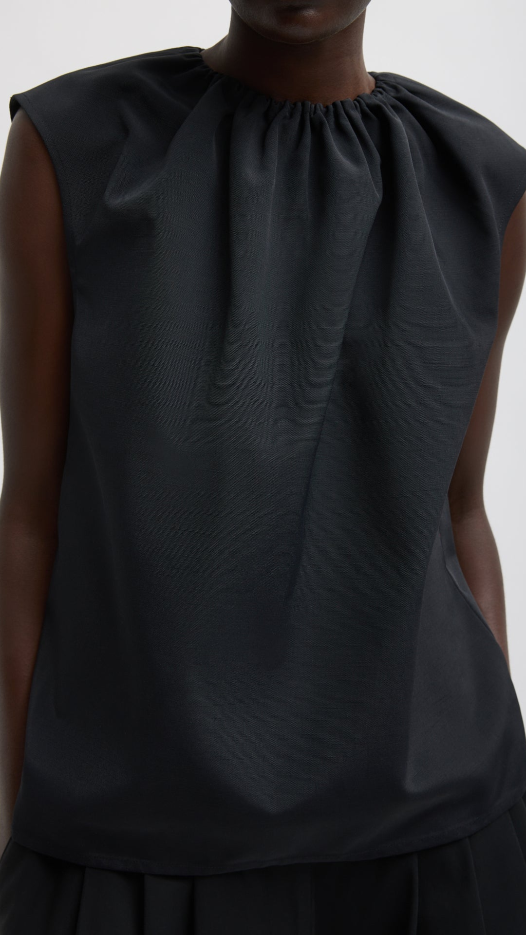 Tibi Lotte Nylon Shirred Neck Top in Black