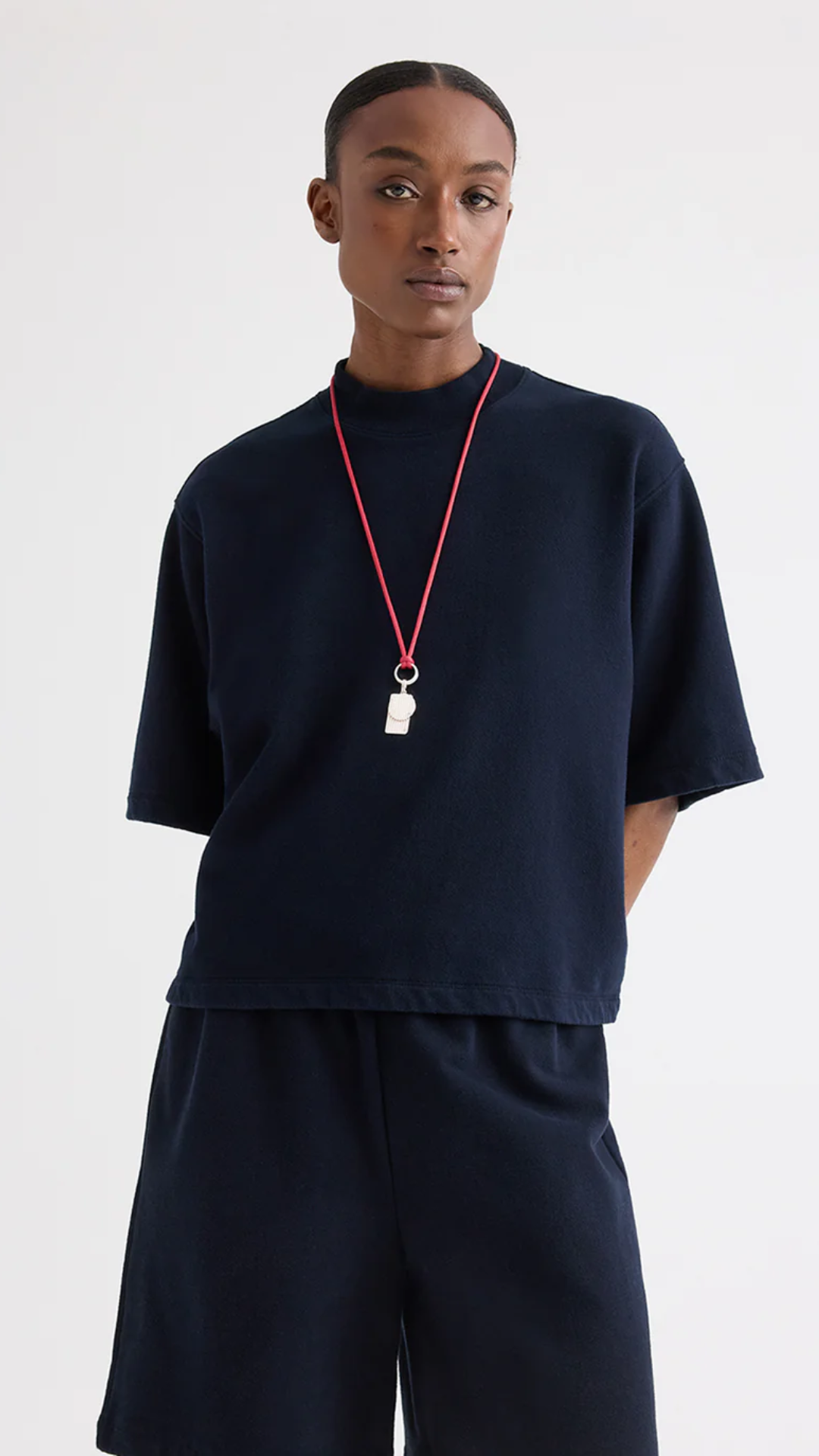 TWP Cropped Mock Neck Tee in Midnight