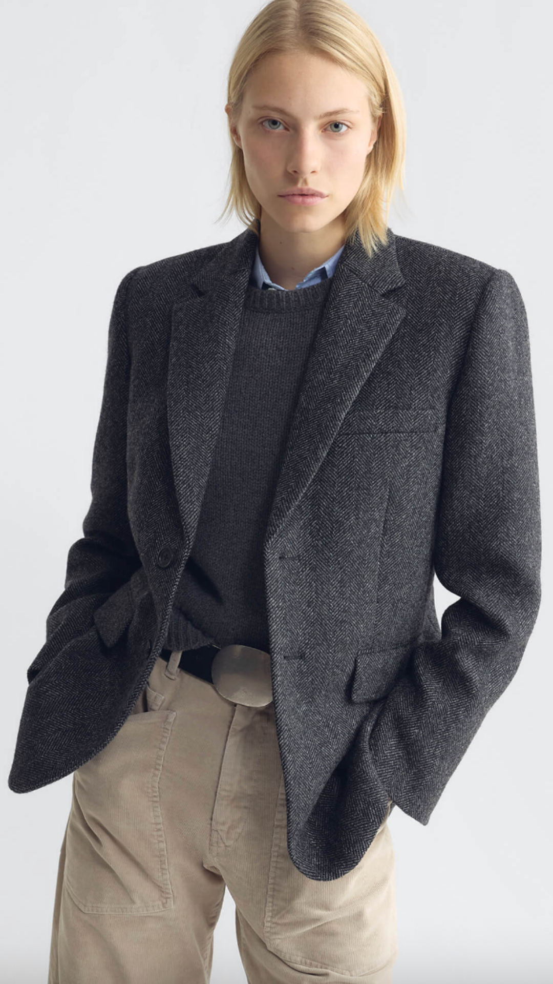 Nili Lotan Romain Boyfriend Jacket in Dark Charcoal Herringbone