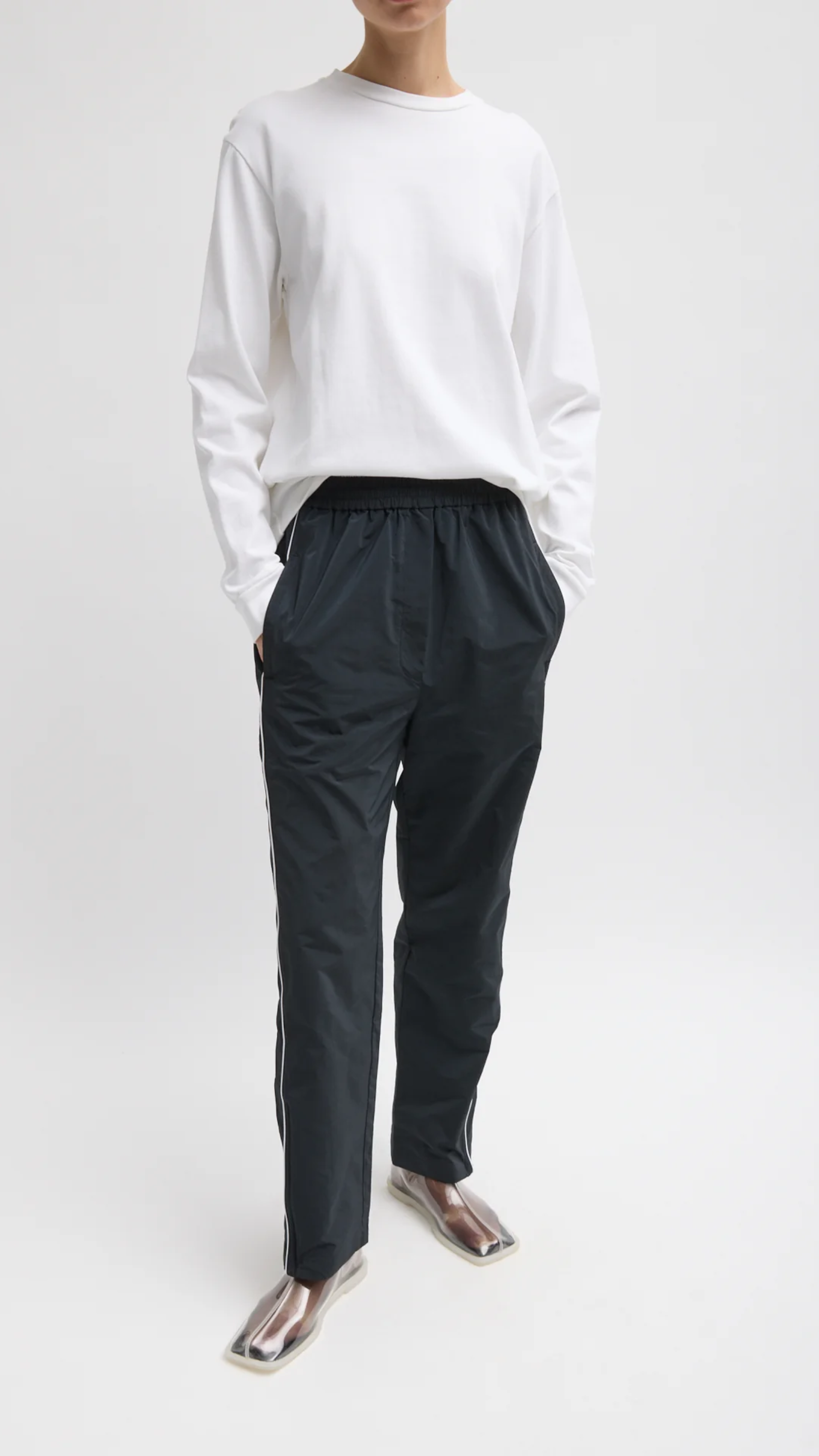 Tibi Nylon Piped Jogger in Black Multi