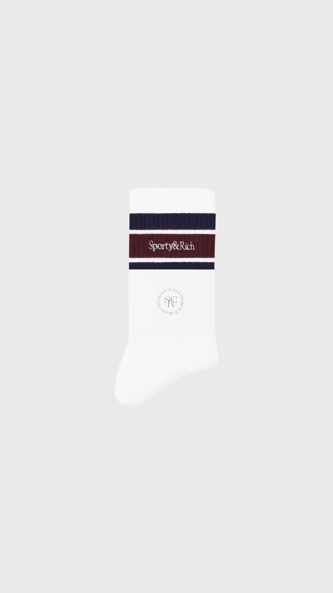 Sporty & Rich Serif Logo Socks in White/Navy/Bordeaux