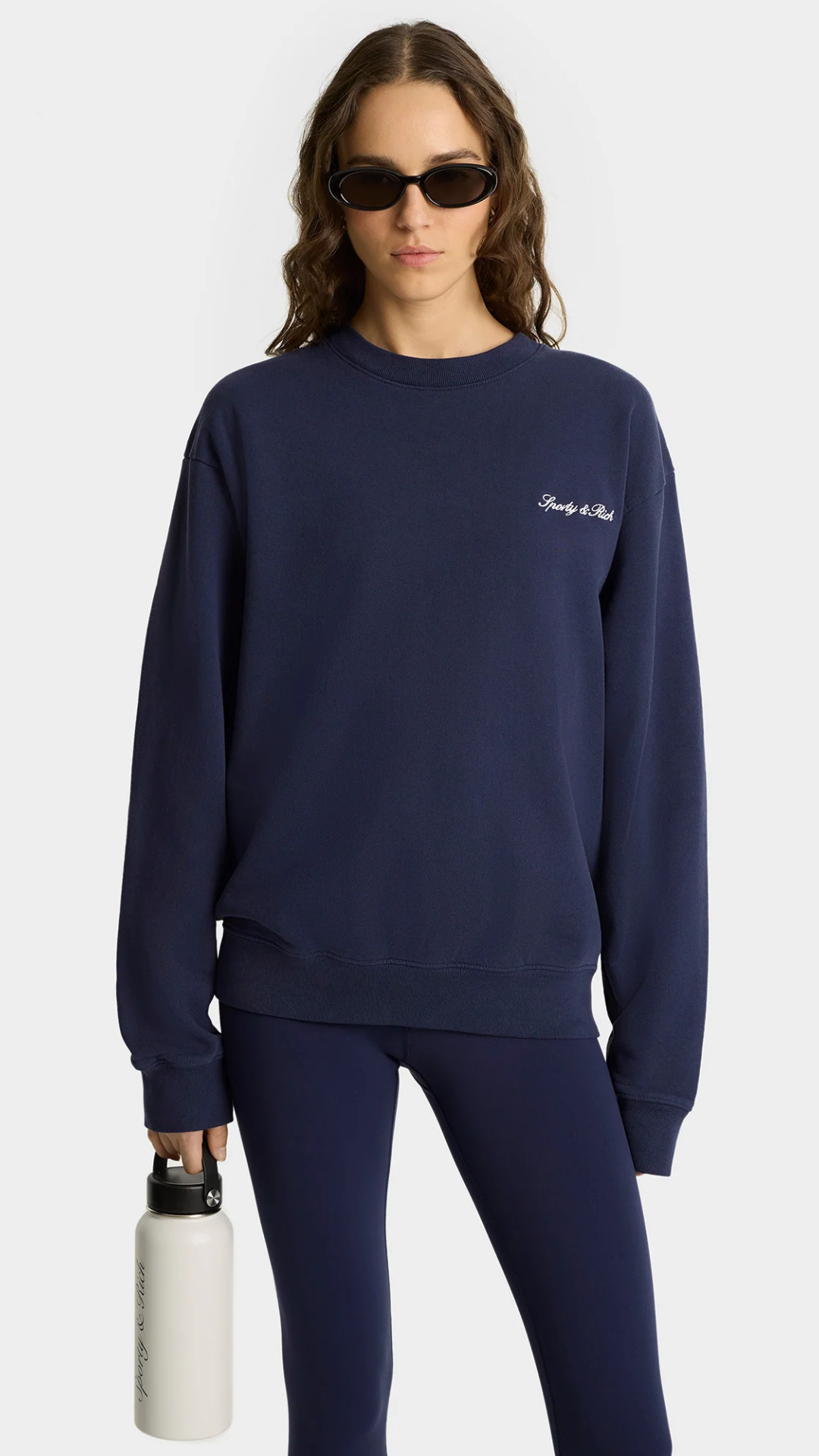 Sporty & Rich Syracuse Embroidered Crewneck in Navy/White
