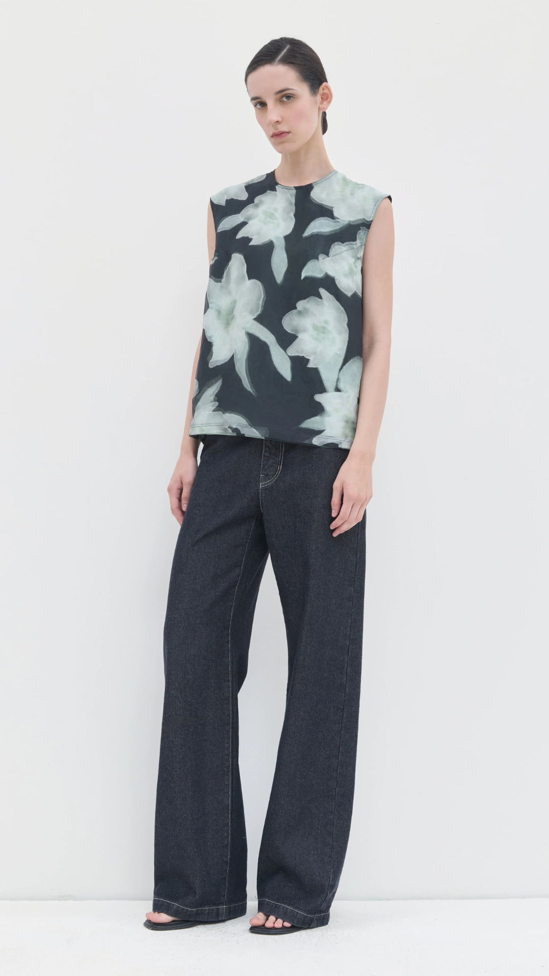 Christian Wijnants Toros Sleeveless Top in Ink Ipomoea