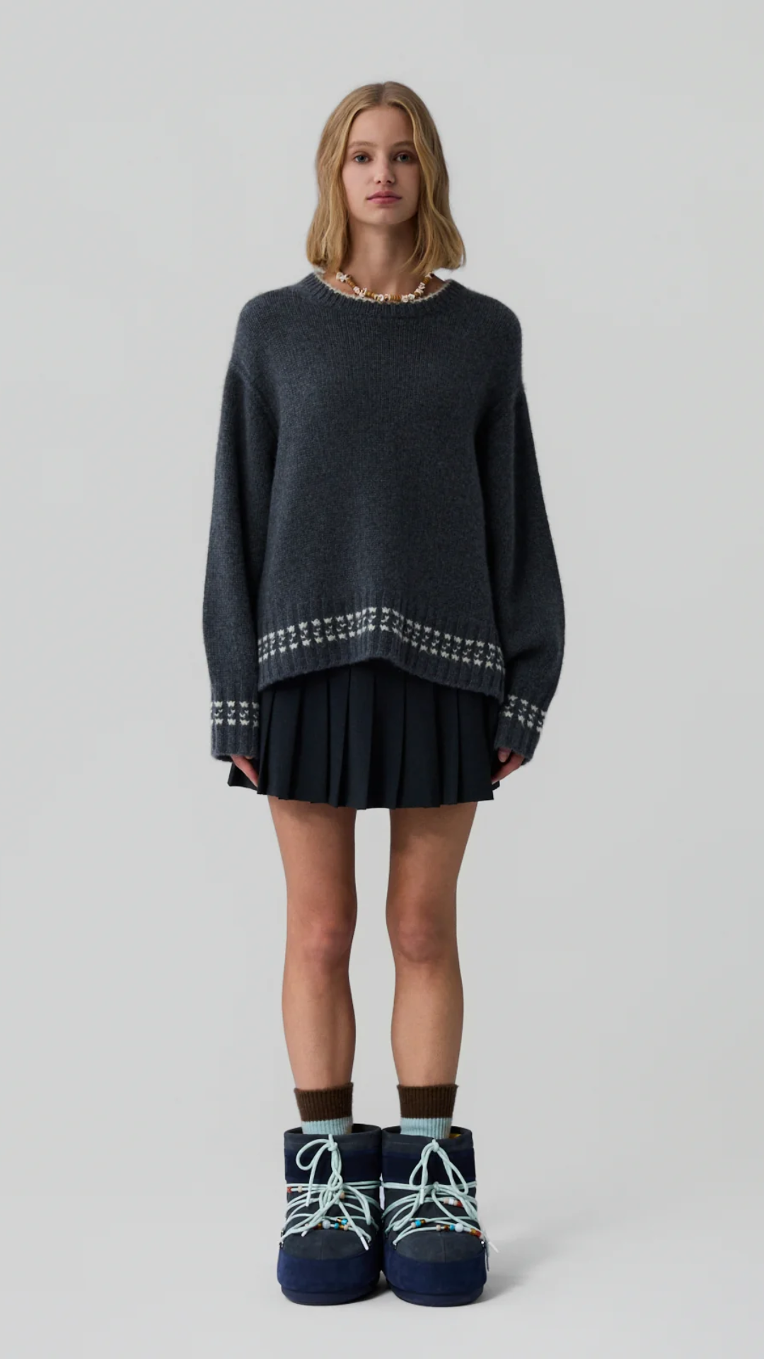 Guest in Residence Tipped Cozy Crew Sweater in Charcoal