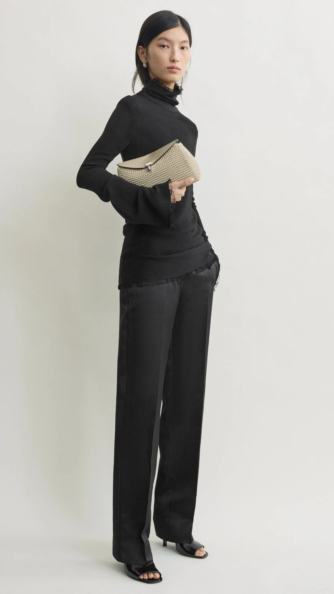 Toteme T-lock Woven-Leather Clutch in Fawn