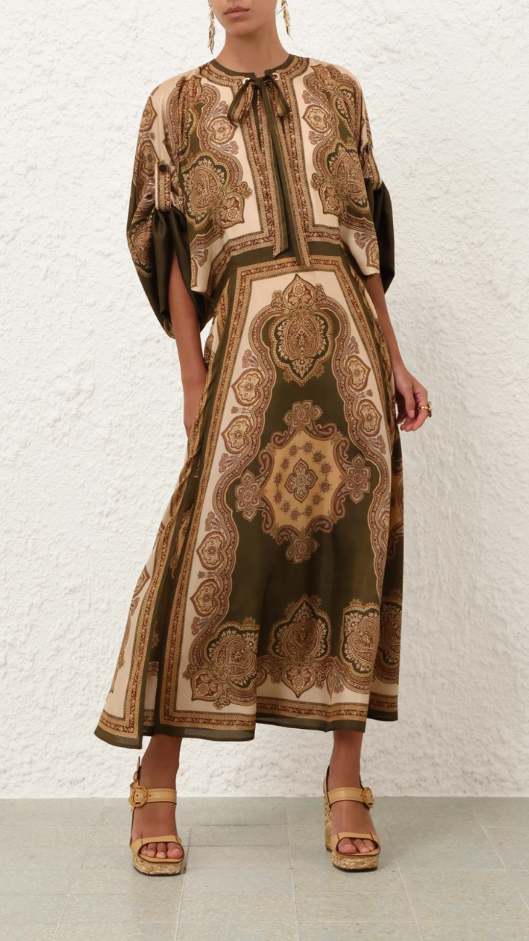Zimmermann Mahon Tunic Midi Dress in Olive Paisley