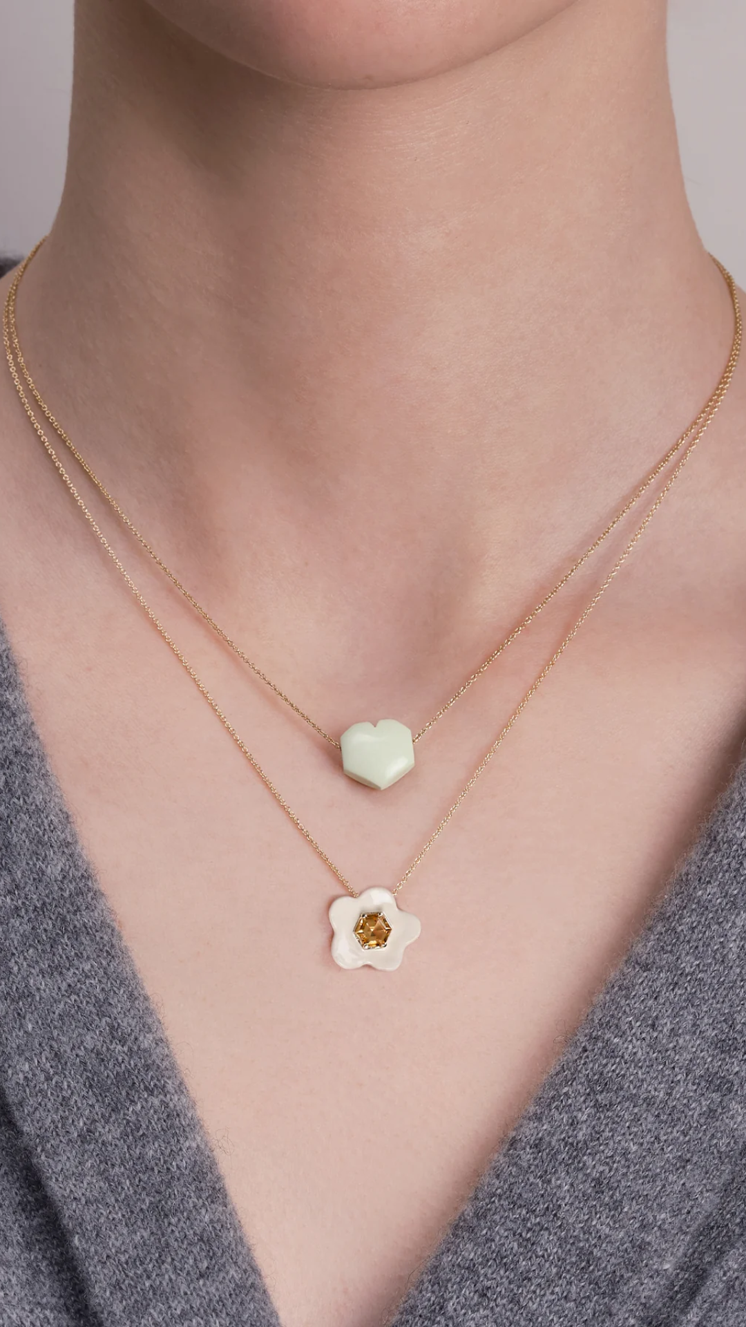 Aliita Flower Hexagonal Citrine Enamel Necklace