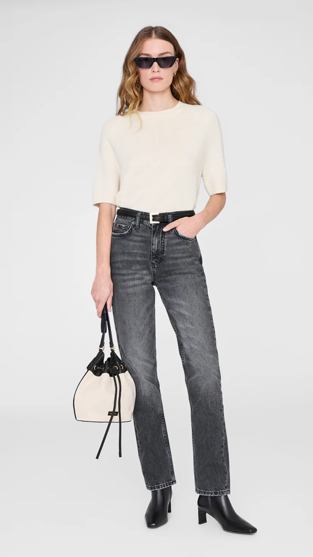 Anine Bing Mini Alana Bucket Bag in Beige