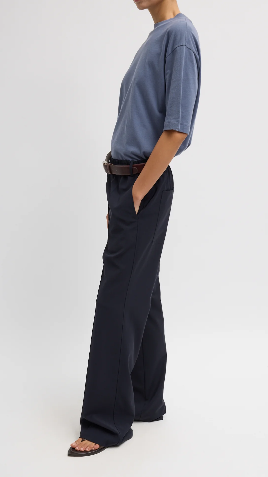 Tibi Tropical Wool Scottie Jogger in Navy