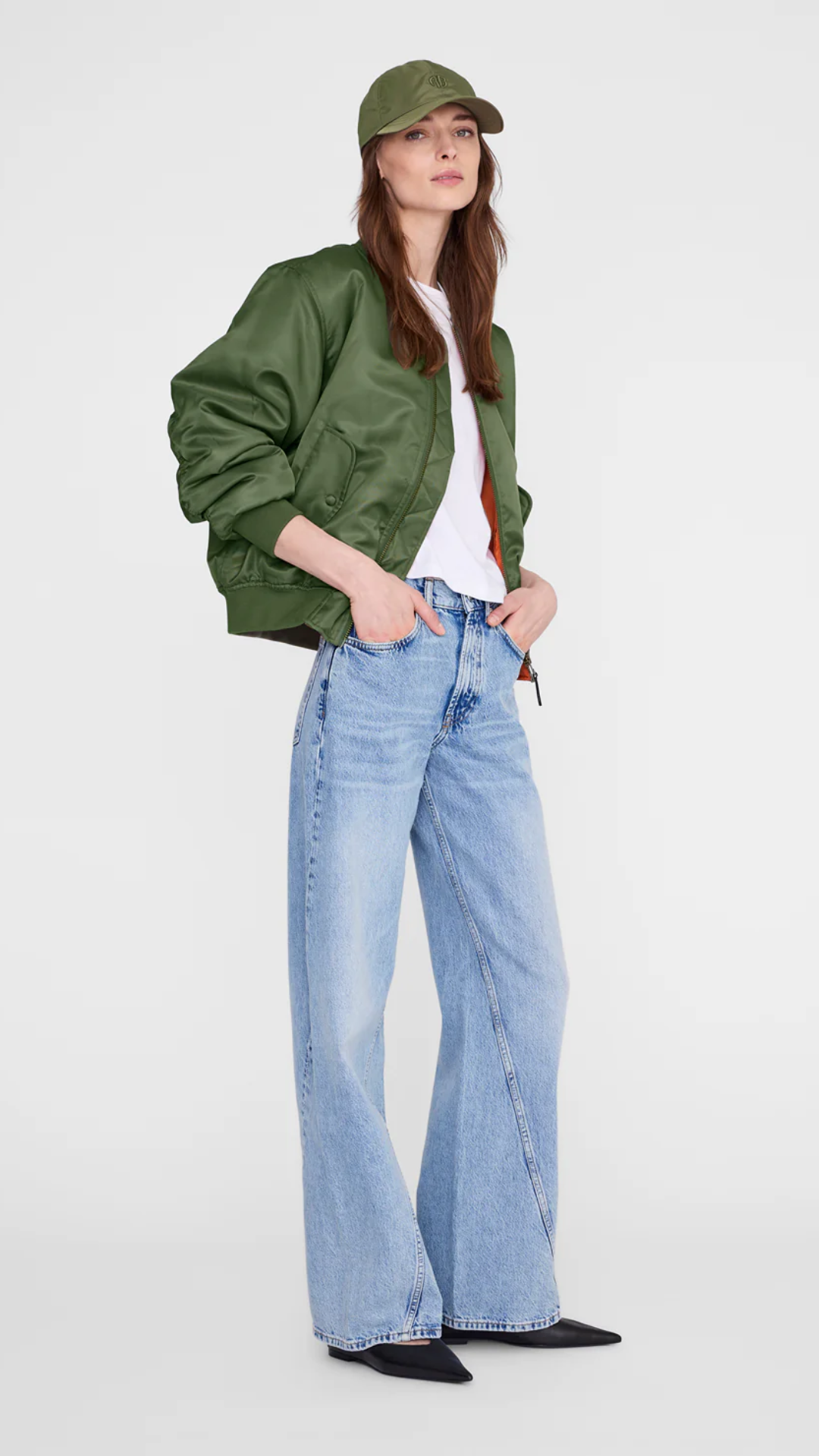 Anine Bing Jeremy Nylon Baseball Cap in Army Green
