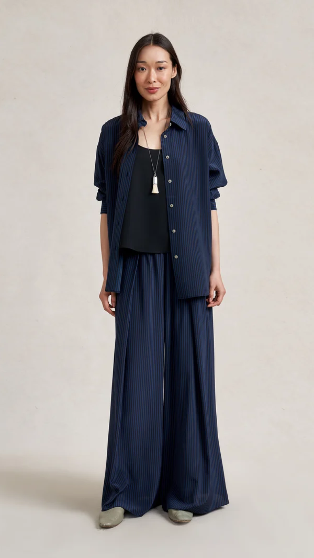 La Ligne Shelby Shirt in Navy Stripe