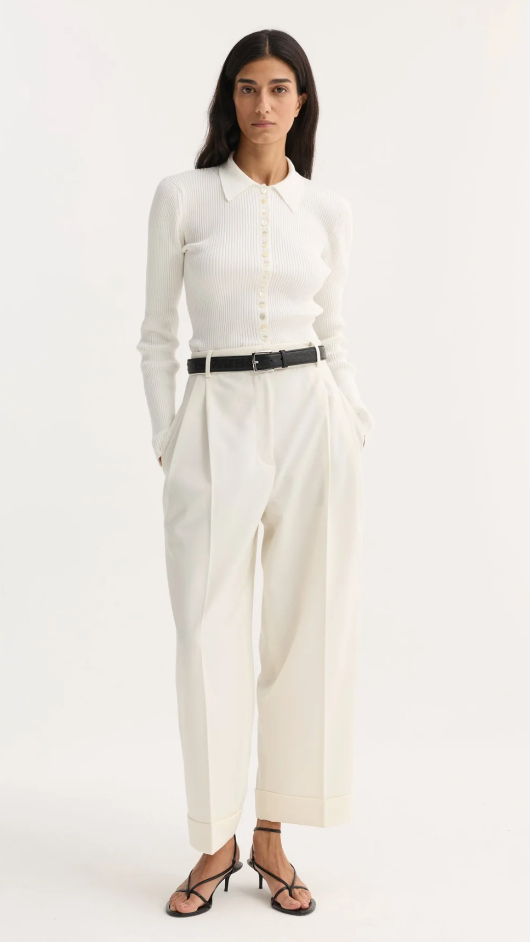 Róhe High Waist Turn-Up Trouser in Off White