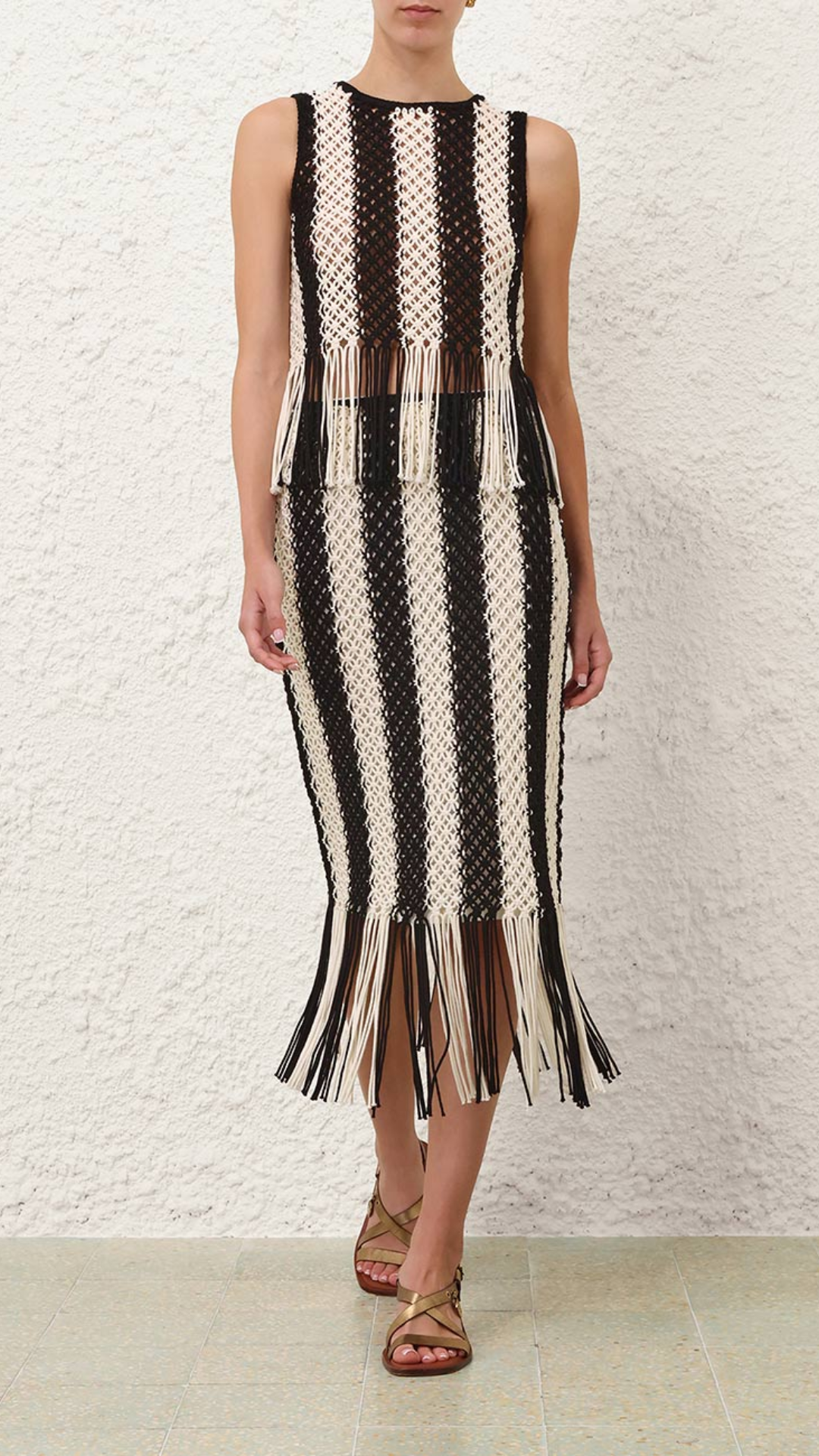 Zimmermann Wanderlust Macrame Maxi Skirt in Black/Ivory