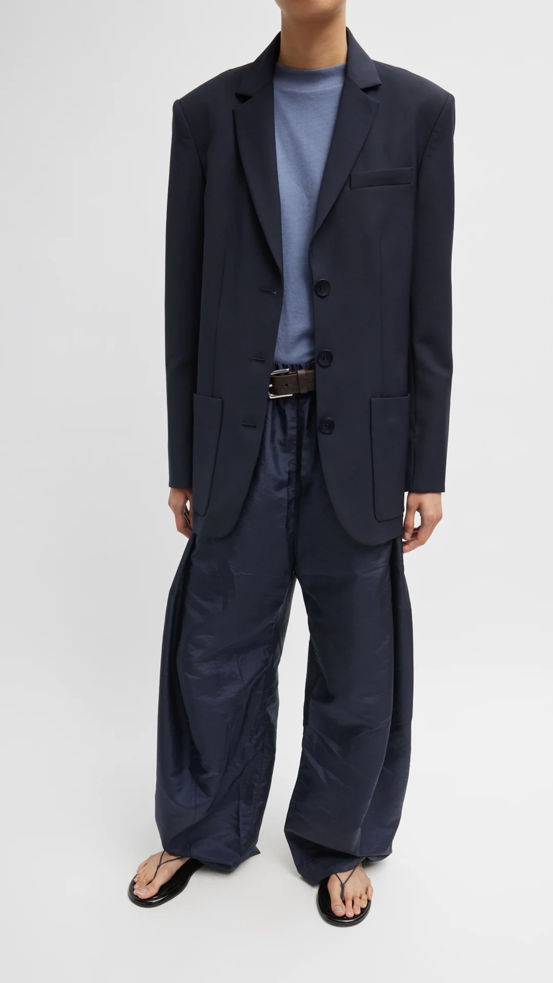 Tibi Tropical Wool Max Blazer in Navy
